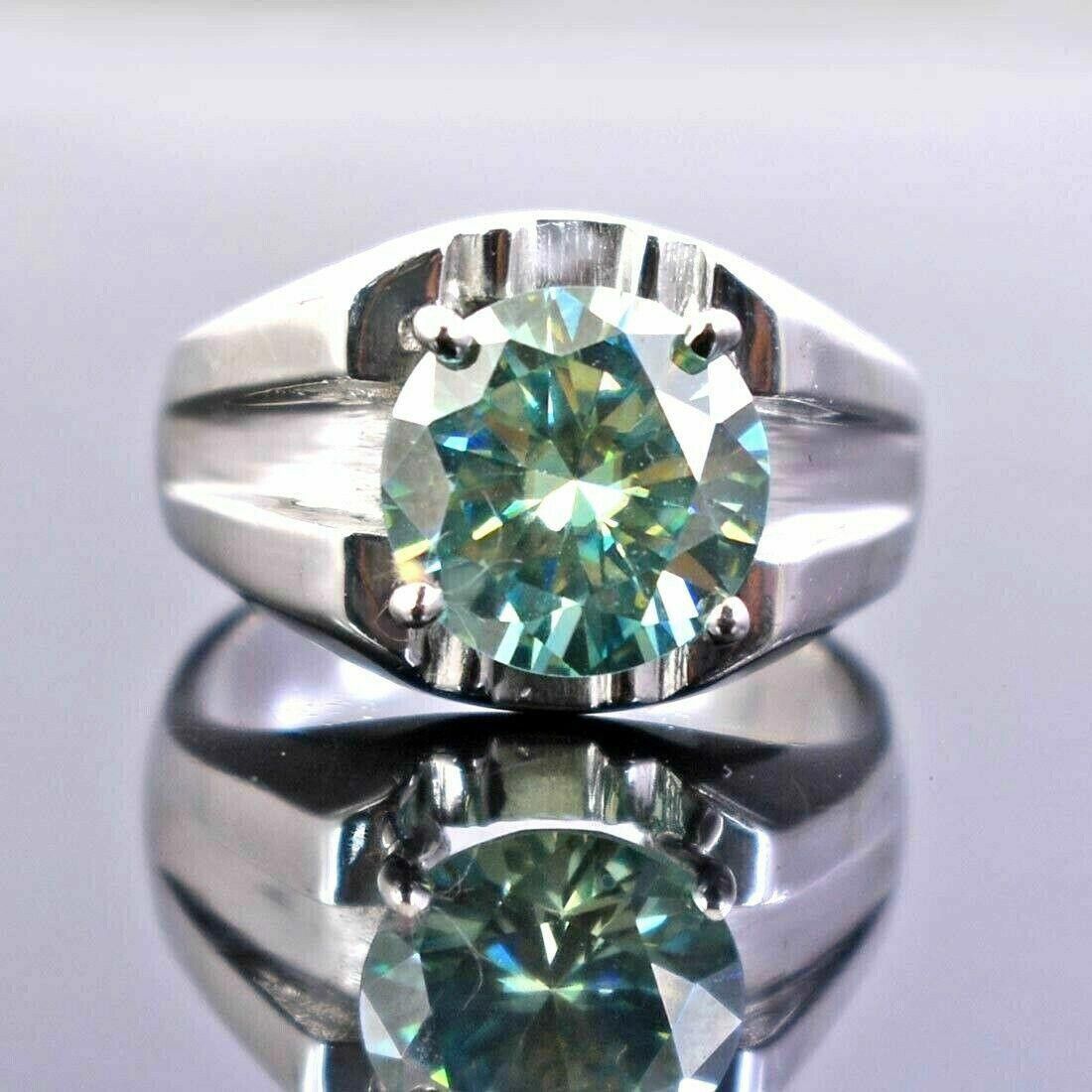 Handmade MensHand Made Sterling Emerald Cut Blue Diamond Ring 4 Cts Size ONE SIZE - 3 Thumbnail