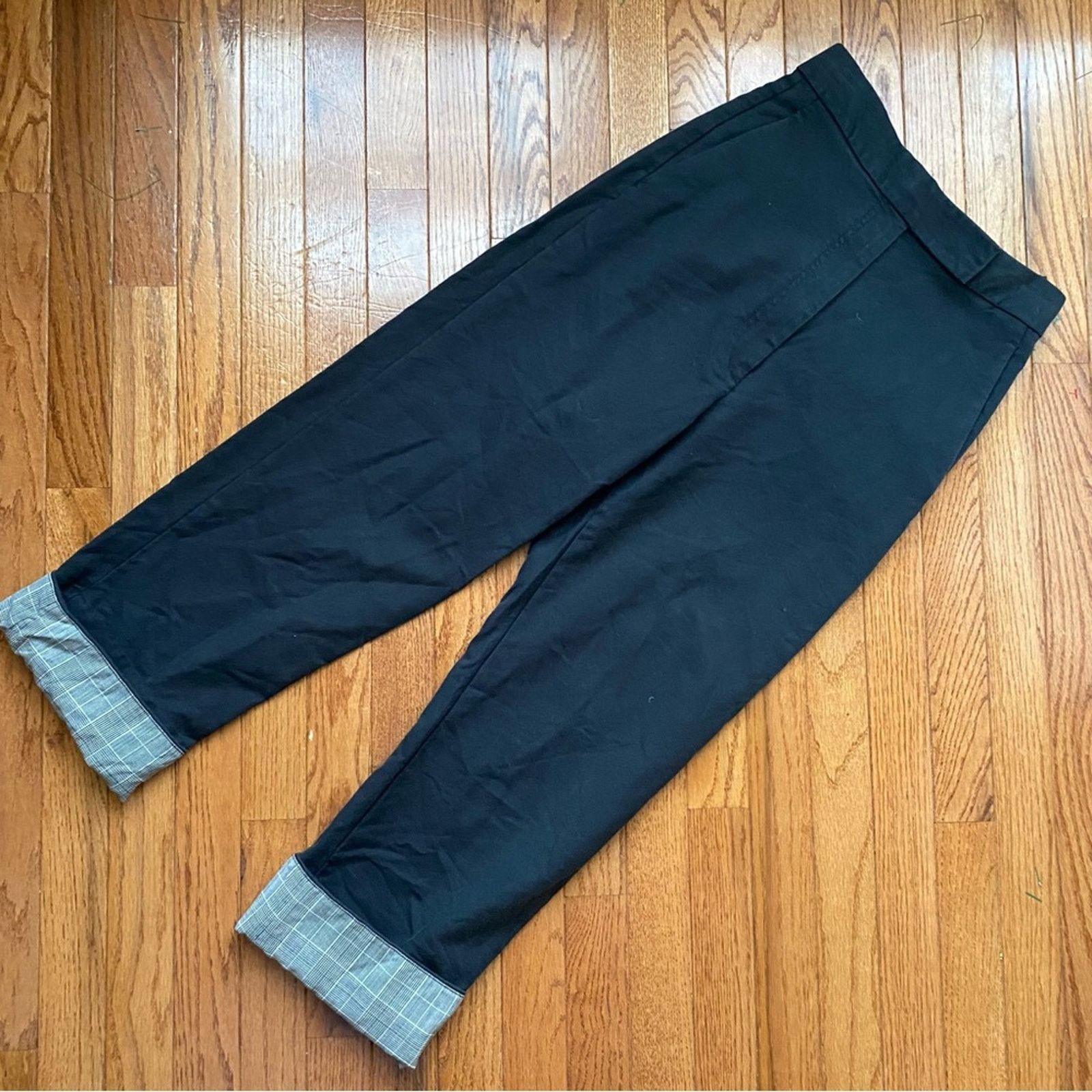 Helmut Lang Helmut Lang $495 Womens Black Trouser Pant w Plaid Cuff 2 Size 26" / US 2 / IT 38 - 2 Thumbnail