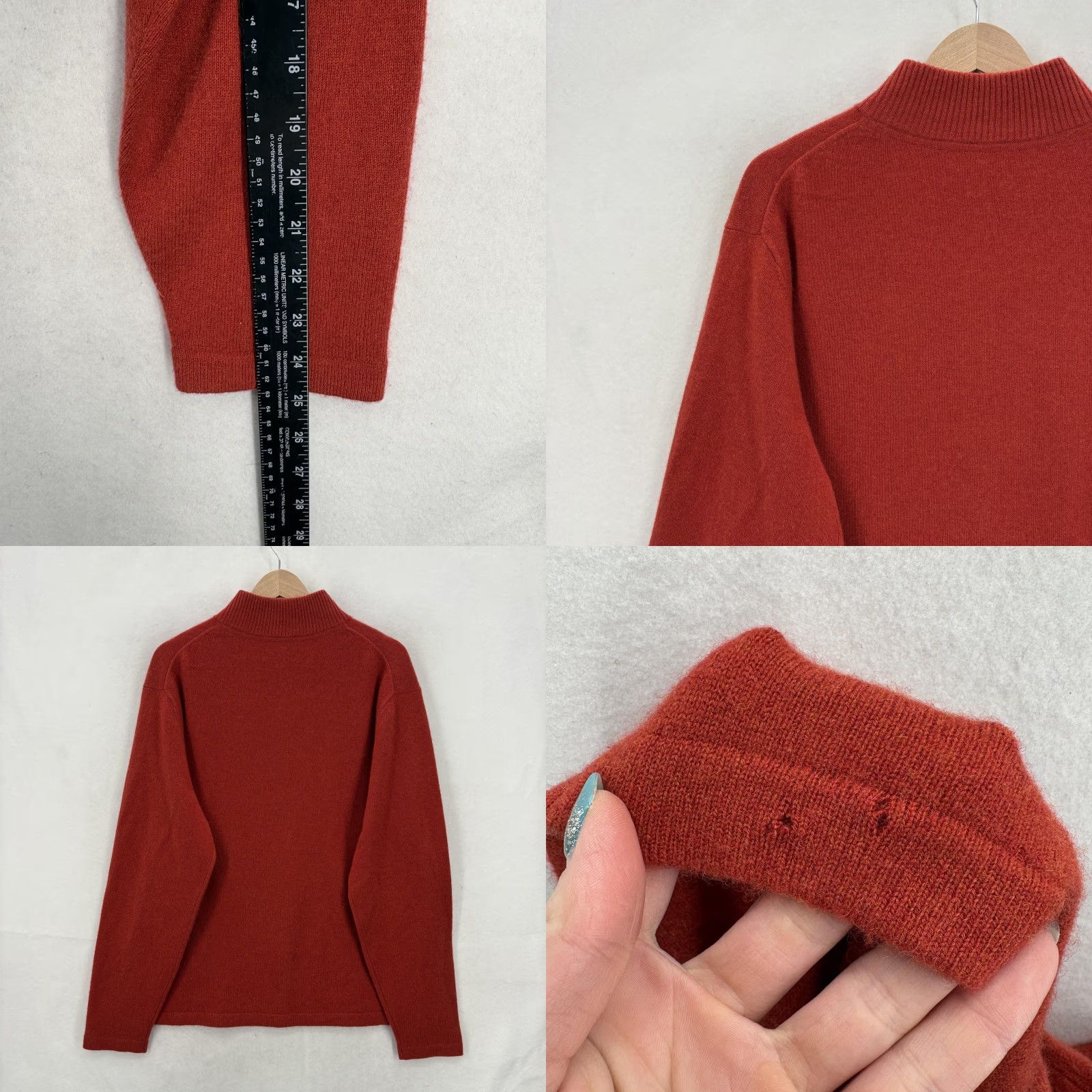 Vintage Grayson & Dunn Sweater Mens XL Red 100% Cashmere Quarter Zip Mock Neck Pullover Size US XL / EU 56 / 4 - 8 Thumbnail