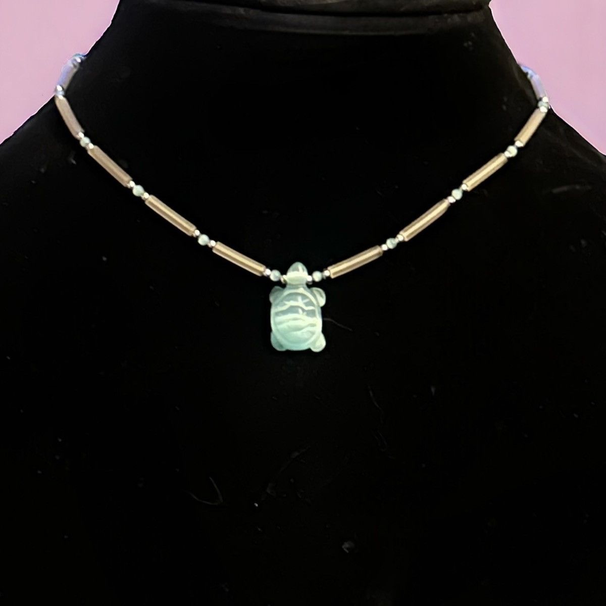Vintage Vintage beaded sea glass turtle pendant necklace Size ONE SIZE - 1 Thumbnail