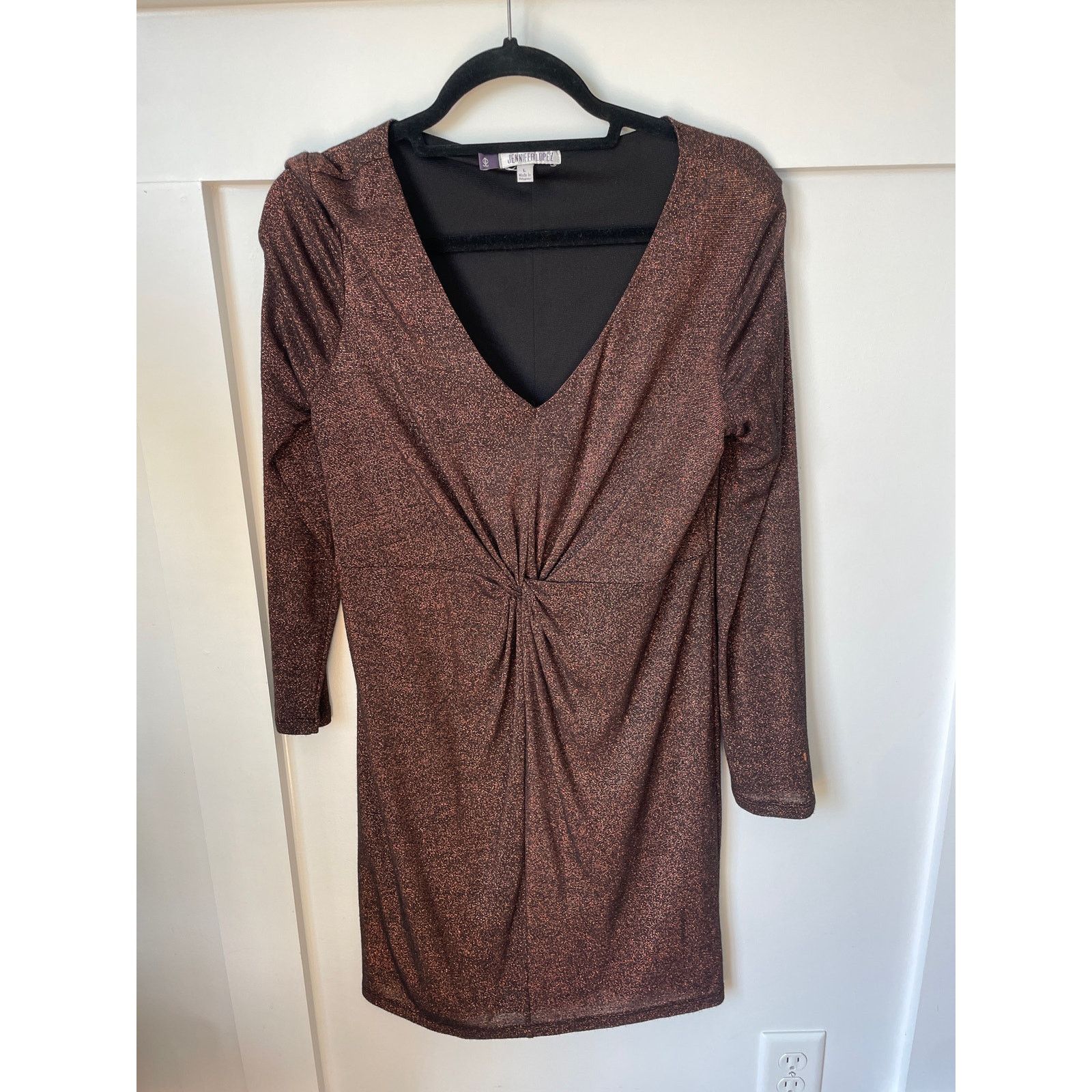 Jennifer Lopez Jennifer Lopez Gold Metallic Lurex Twist Front Sheath Mini,L Size L / US 10 / IT 46 - 1 Thumbnail