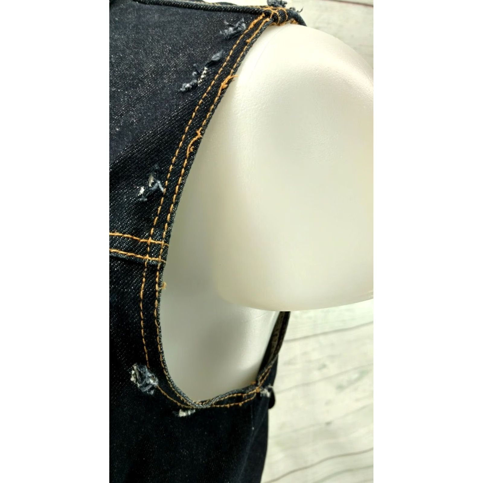 Born Born Fly Blue Denim Distressed Patch Pockets Jean Vest Men's Medium Size US 31 - 5 Thumbnail