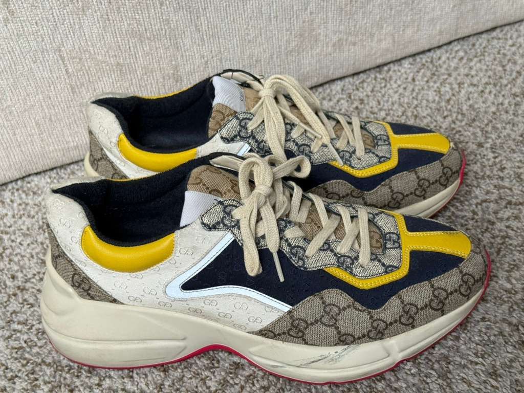 Gucci Gucci GG Rhyton Sneakers - Beige, Navy, & Yellow - Size 9+ Size US 9 / EU 42 - 8 Thumbnail