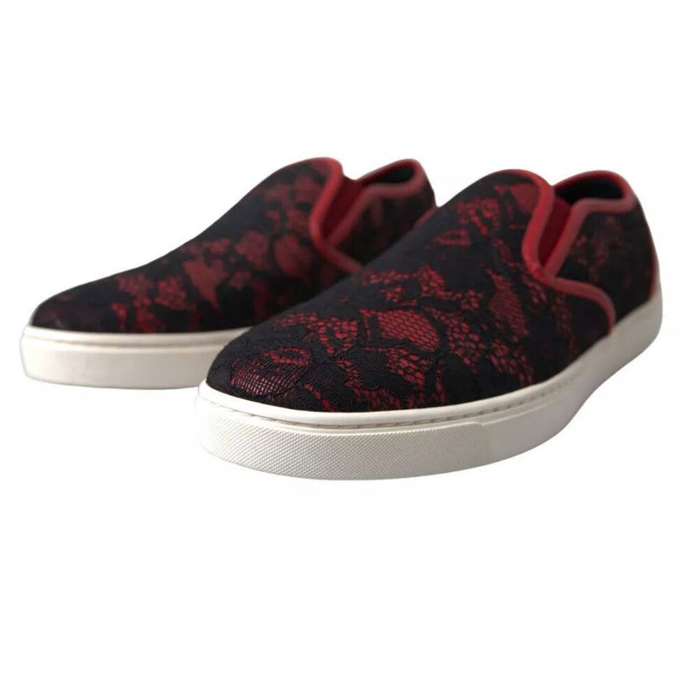 Dolce & Gabbana Dolce & Gabbana Black Red Lace Slip On Low Top Sneakers Shoe Size US 10 / IT 40 - 7 Thumbnail