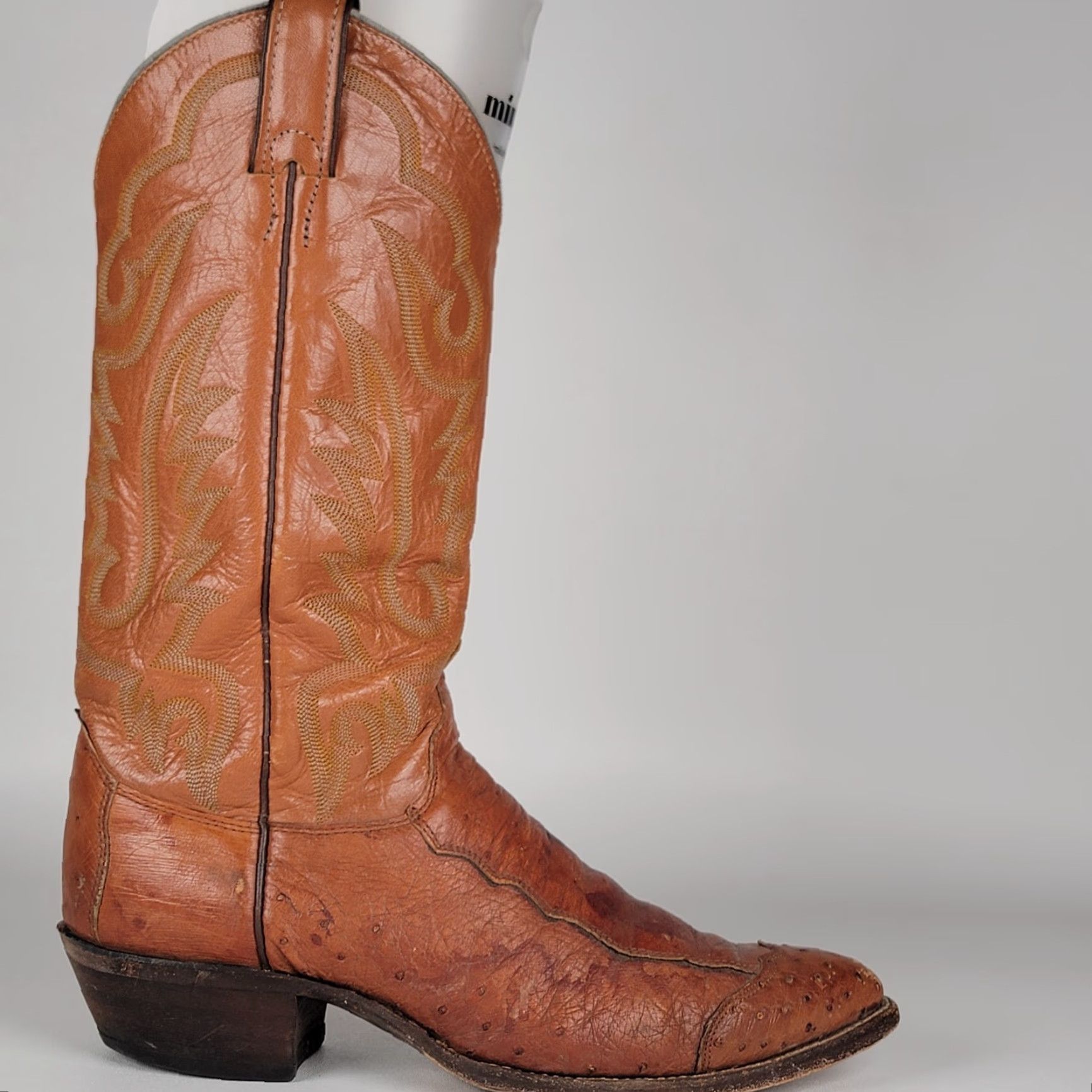 Justin Boots VINTAGE Justin Boots Western Boot J4066 - 9D - Brown - USA - Men - Ostrich Leather - Pull On - Almond Toe Size US 9 / EU 42 - 4 Thumbnail