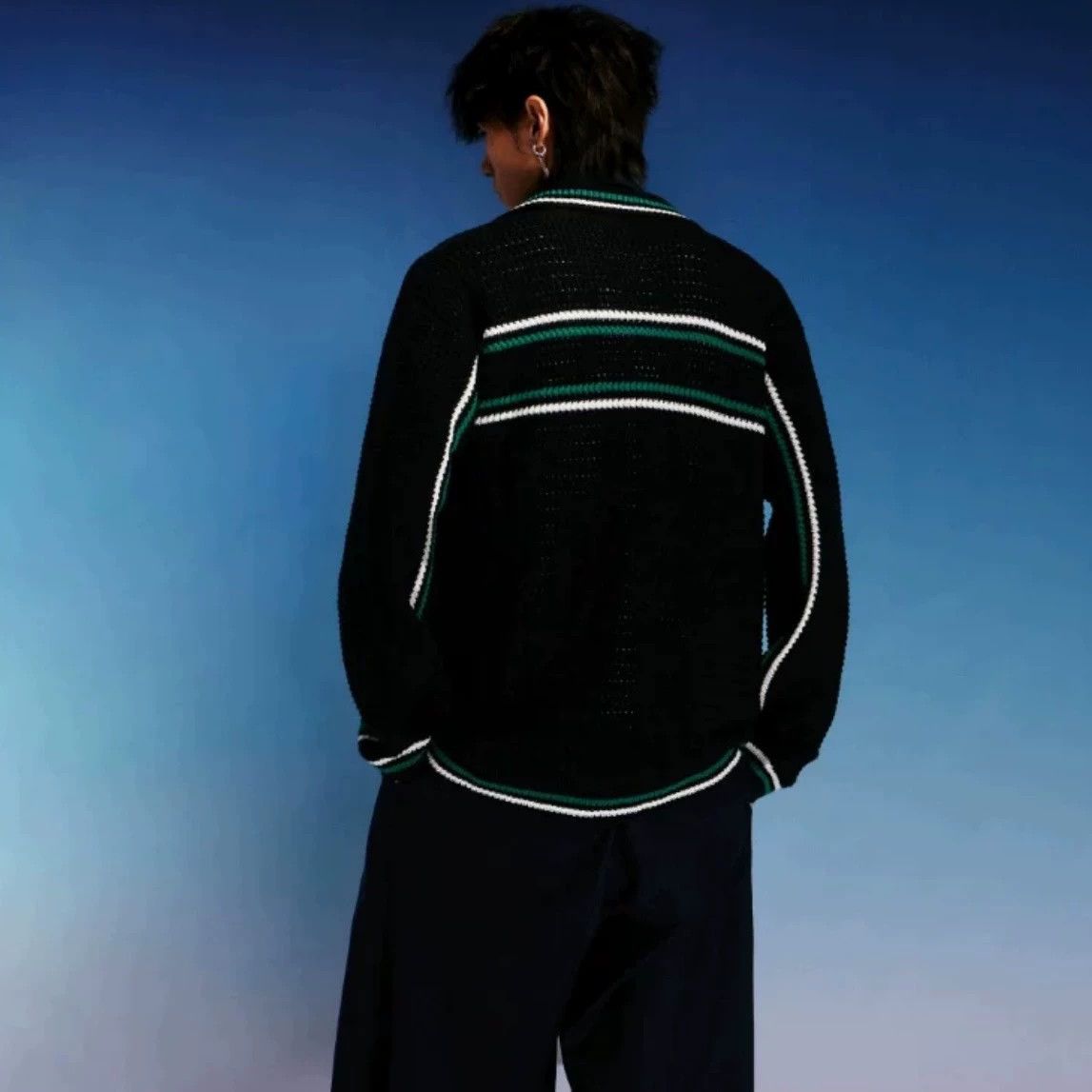 Casablanca Casablanca 24SS Retro Stripe Cutout Knit Top w/ Logo Black L Size US L / EU 52-54 / 3 - 9 Thumbnail