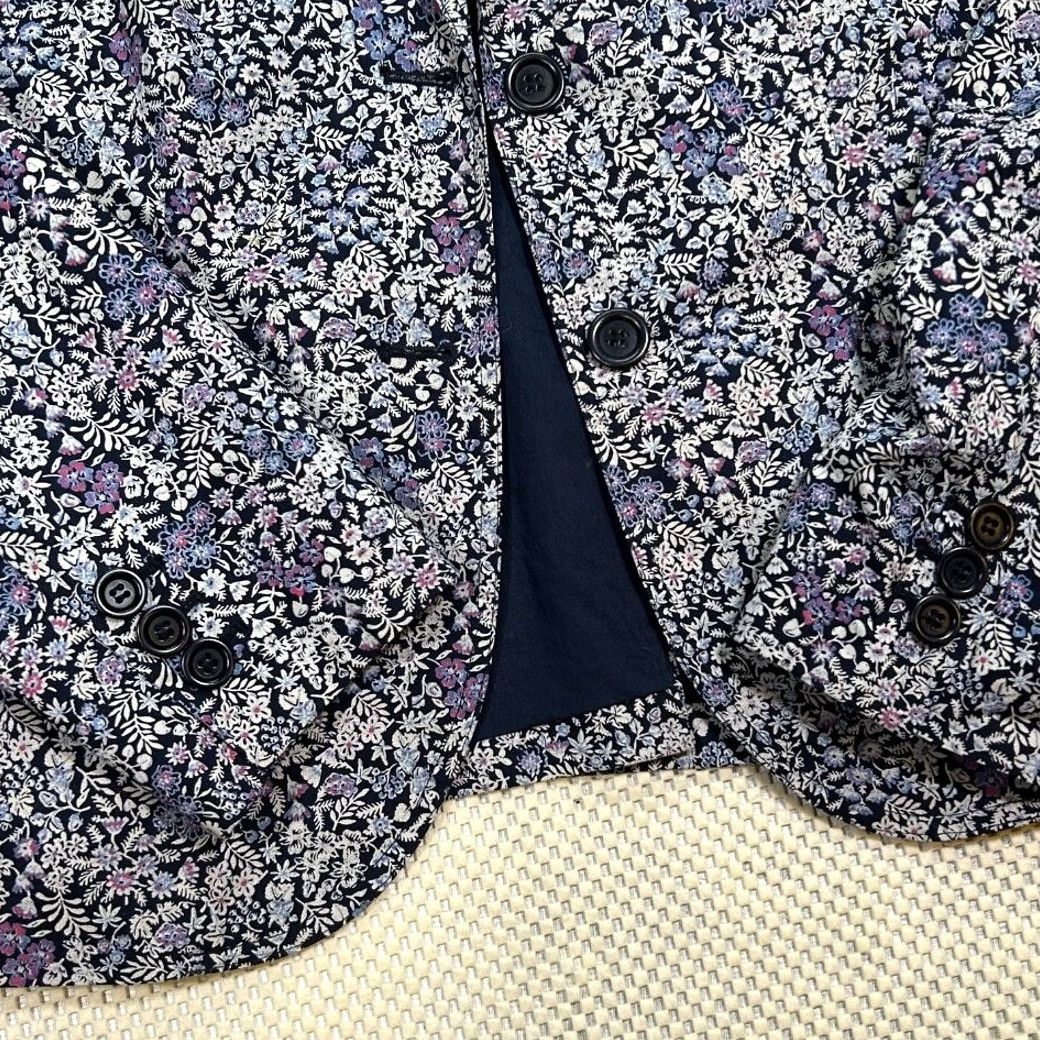 Talbots EUC Talbots Blazer Cotton Two Button Jacket Womens 8 Floral Notched Lapel LinedPockets Spring Summer Blue - Womens Blazer Size M / US 6-8 / IT 42-44 - 4 Thumbnail