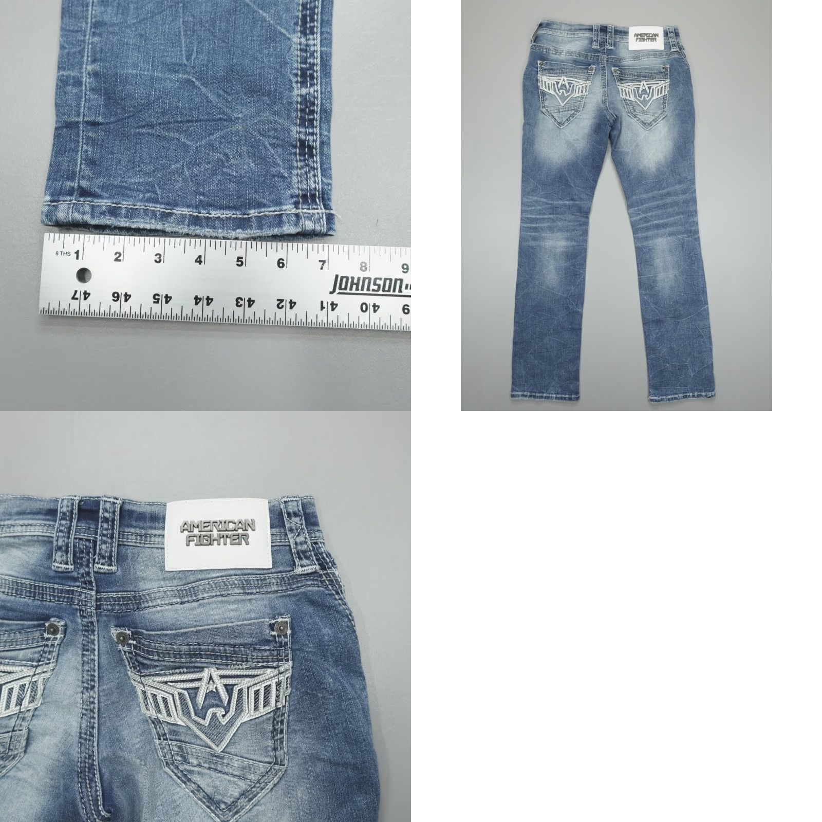 Vintage American Fighter Jeans Slim Straight 28x32 Blue Denim Distressed 5-Pocket Mens 90s Theme Size US 28 / EU 44 - 8 Thumbnail