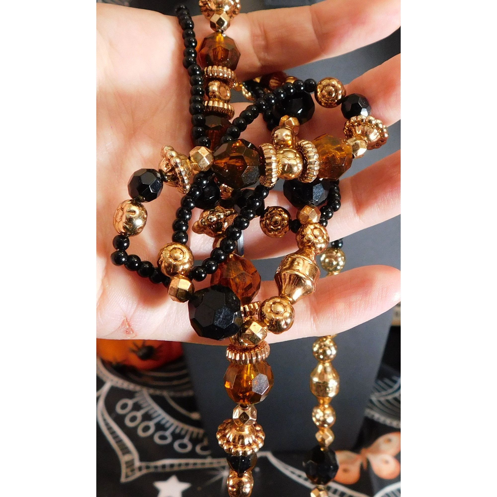 Other Retro Glam Black And Gold Tone Beaded Opera Necklace Size ONE SIZE - 2 Thumbnail