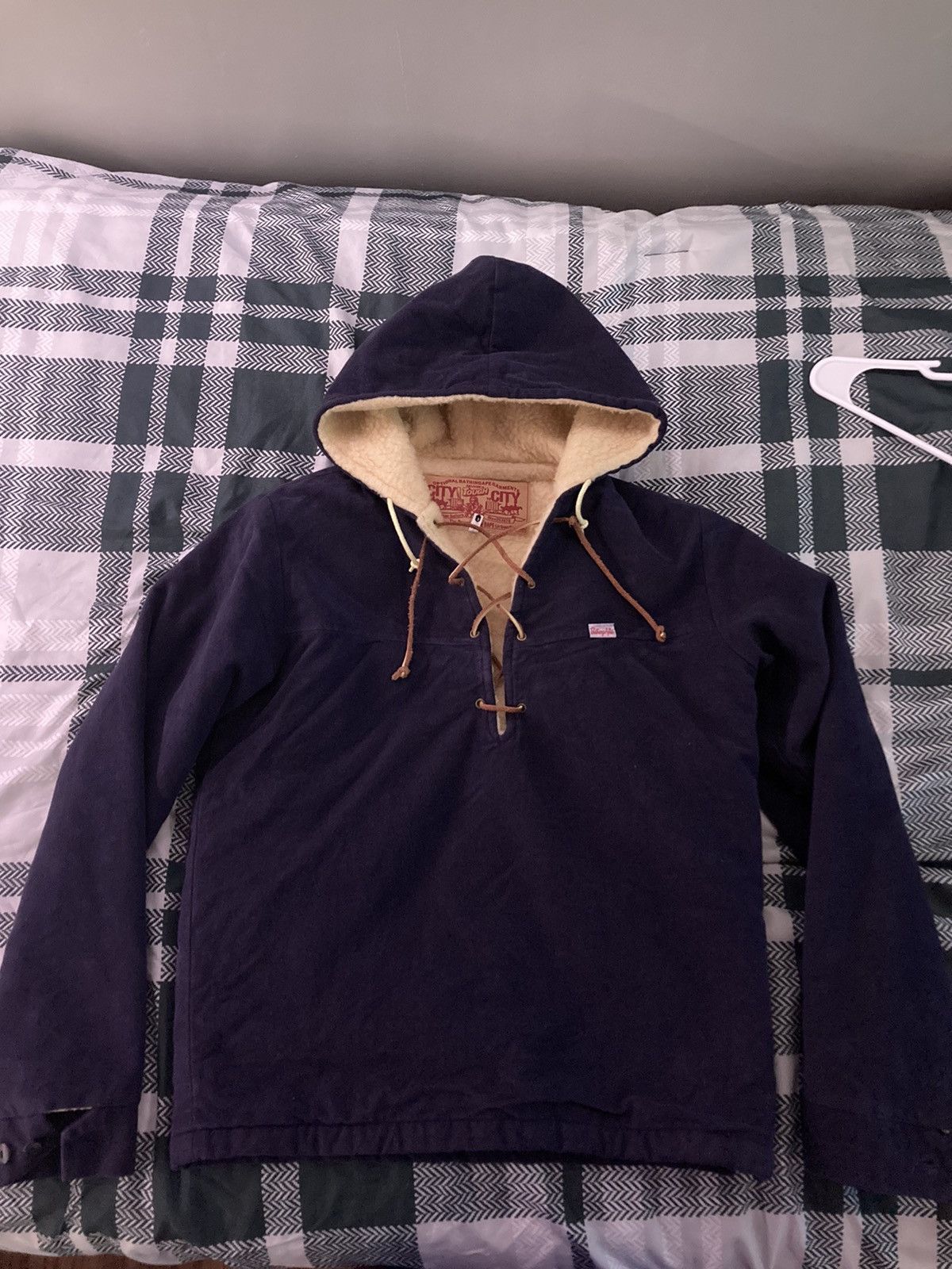 image of Bape Lace Up Pullover Hoodie in Navy, Men's (Size Medium)