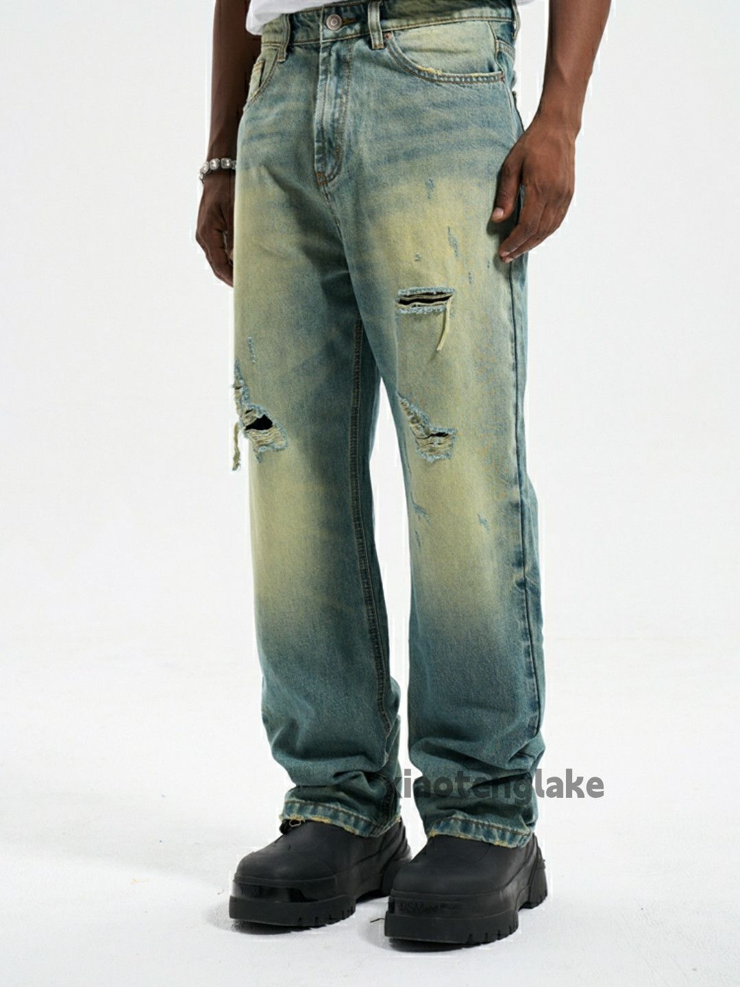 Jean × Vintage washed faded loose baggy skate hiphop ripped jeans Size US 34 / EU 50 - 8 Thumbnail