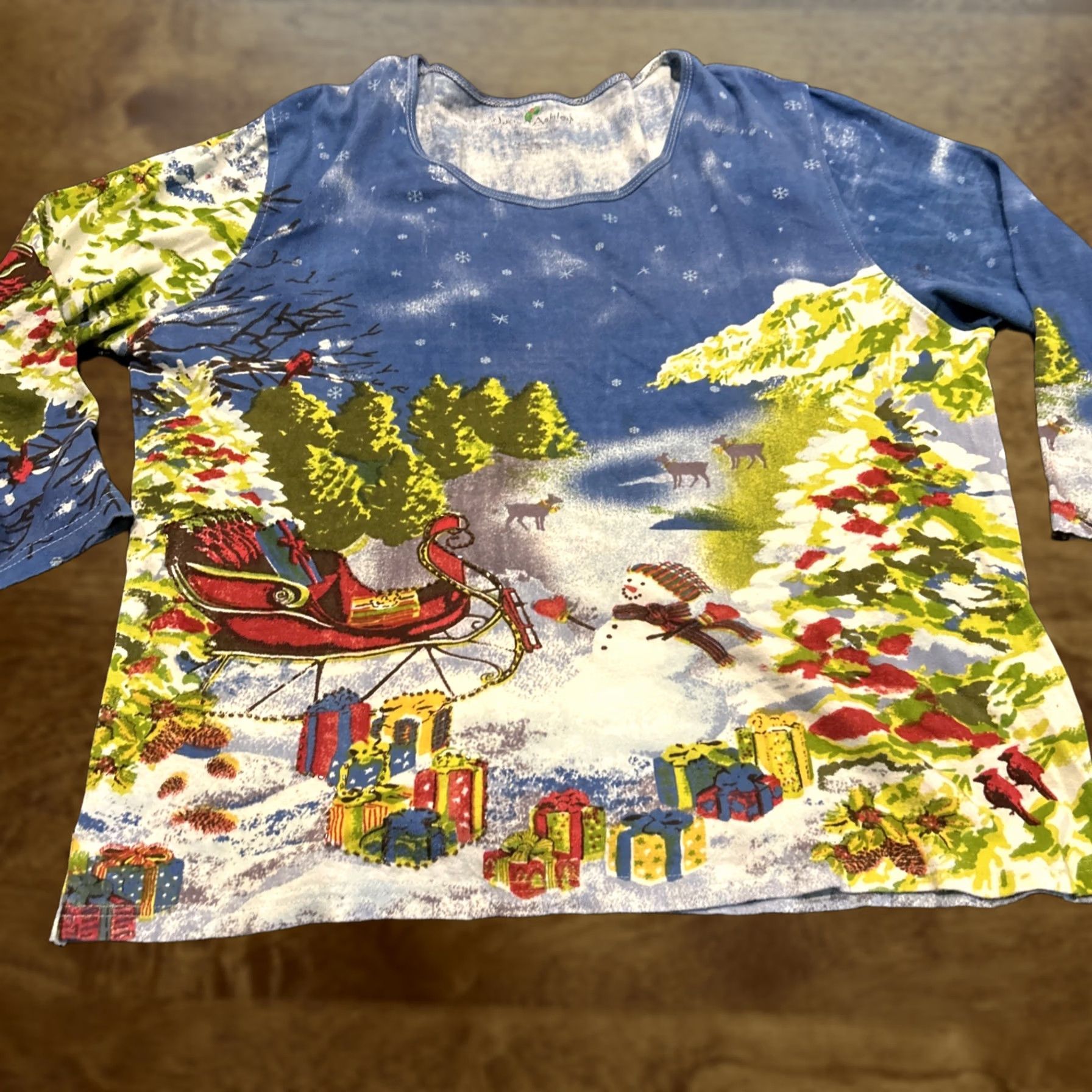 Vintage Jane Ashley Top Womens 3X Woman Christmas Winter Scene Sequin Sleeve Snowman B26 Size XXL / US 16-18 / IT 52-54 - 1 Thumbnail