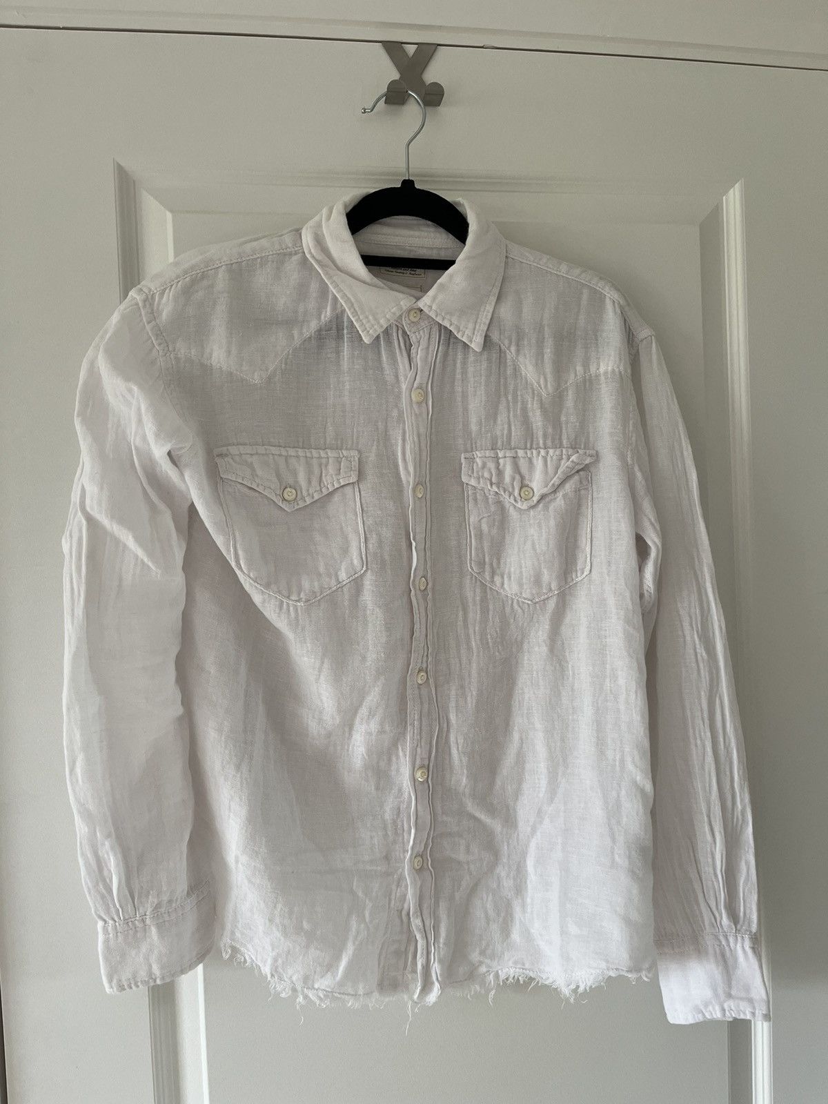 image of Avant Garde x Le Grande Bleu L G B G.o.a. / Le Grande Bleu Linen Button Up in White (Size Small)