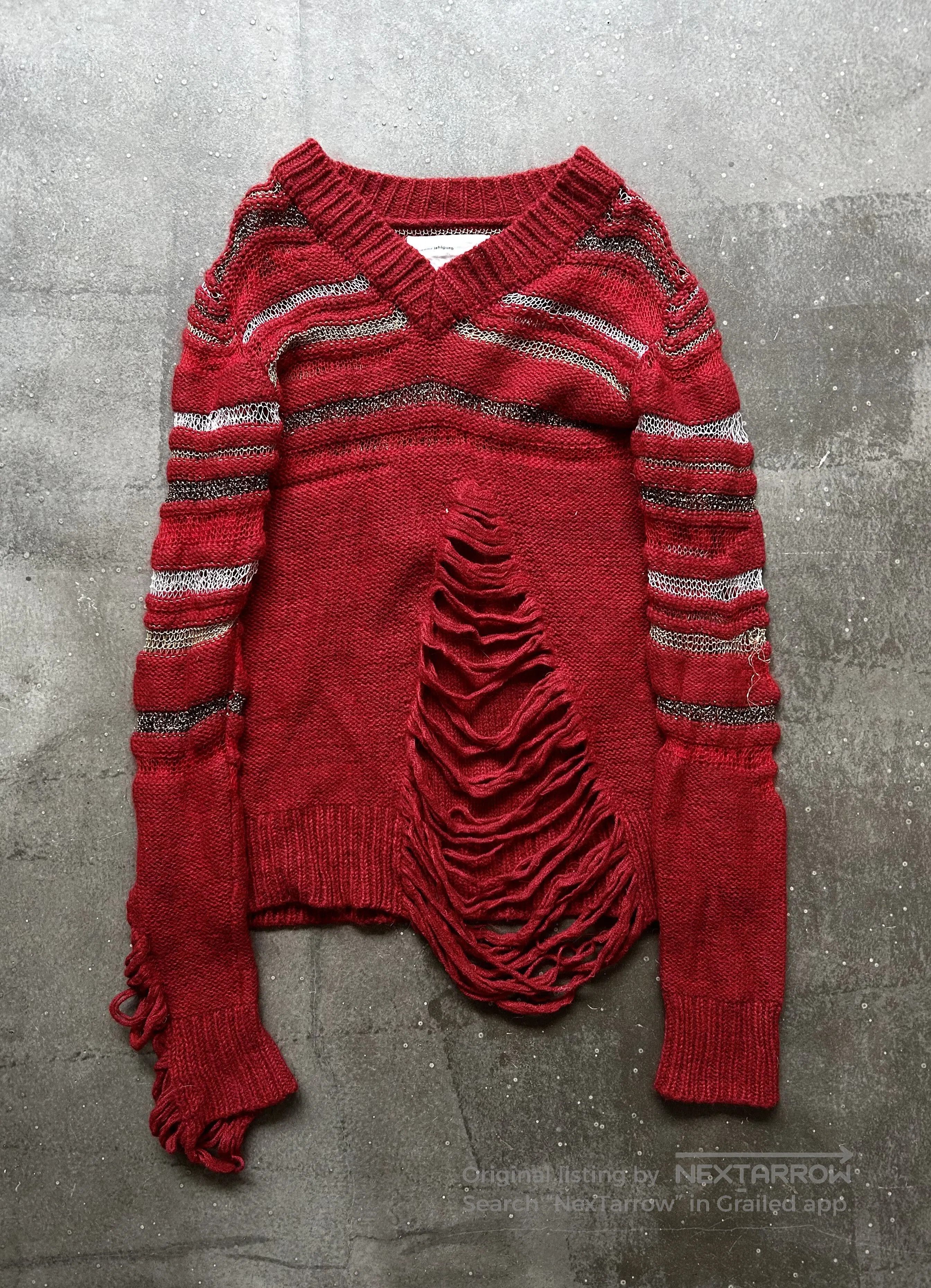 Nozomi Ishiguro red knit distressed long sleeve sweater. Size US M / EU 48-50 / 2 - 1 Thumbnail