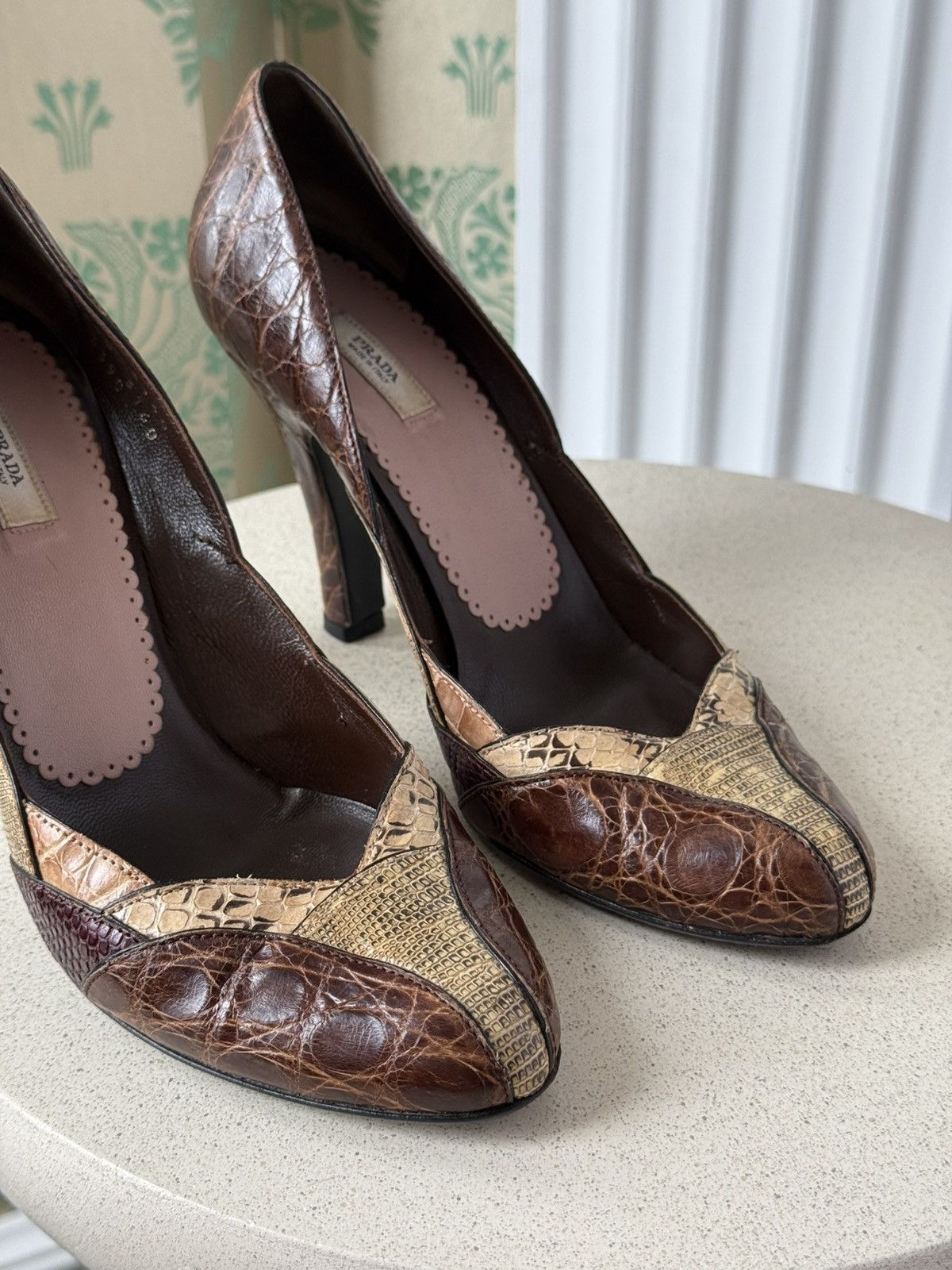 Prada Prada Burgundy Brown Reptile Embossed Leather Pumps Heels Size US 6.5 / IT 36.5 - 5 Thumbnail