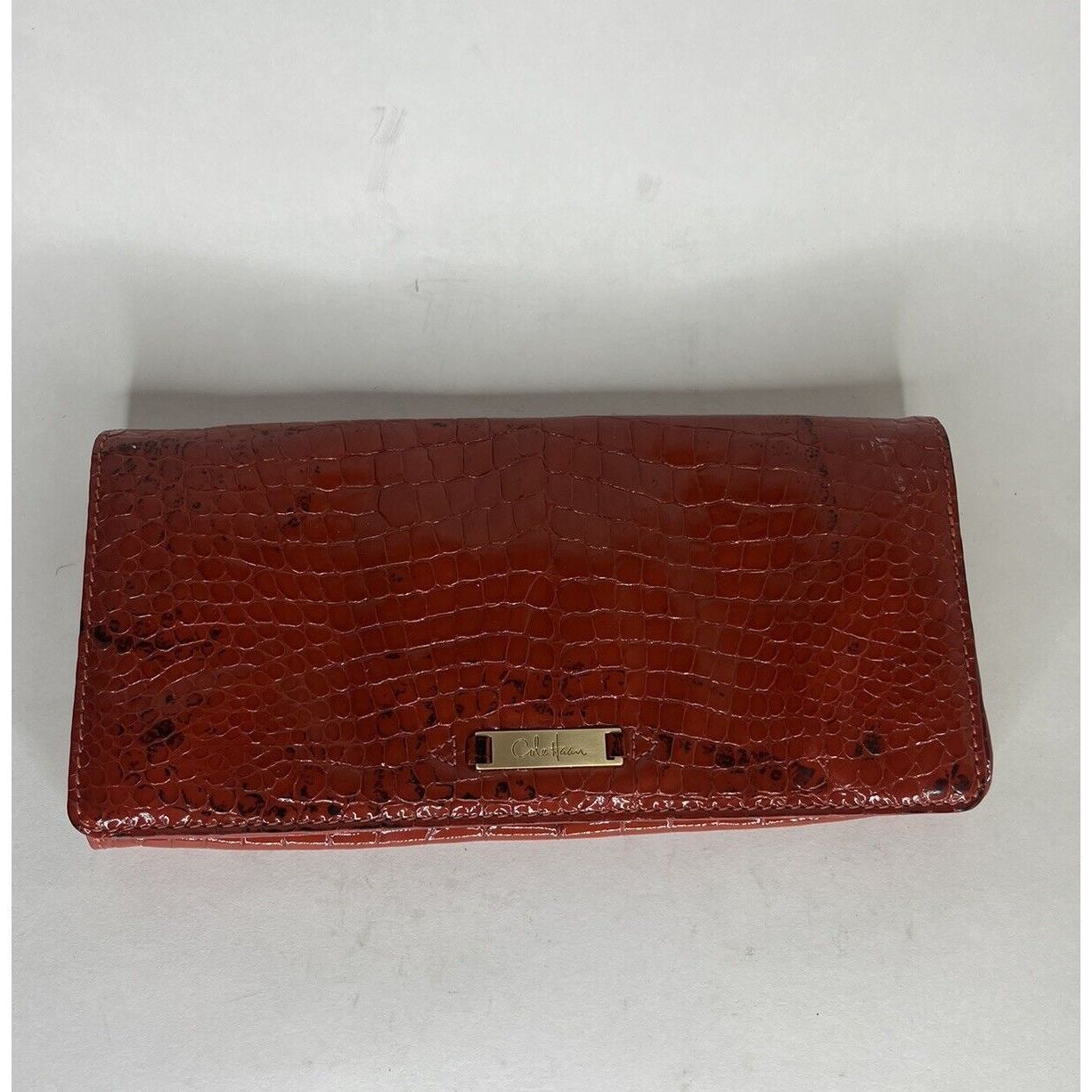 Cole Haan Cole Haan Pouch Wallet Red Orange Croc Patent Zip Mirror Org Size ONE SIZE - 11 Thumbnail