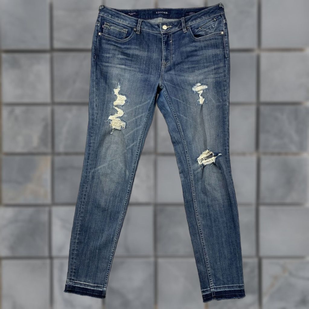 Vintage VIGOSS The Chelsea Skinny Jeans Womens 35 x 30 Blue Distressed Stretch Denim Skinny Pants Regular Blue Womens Size 24" / US 00 / IT 34 - 1 Thumbnail