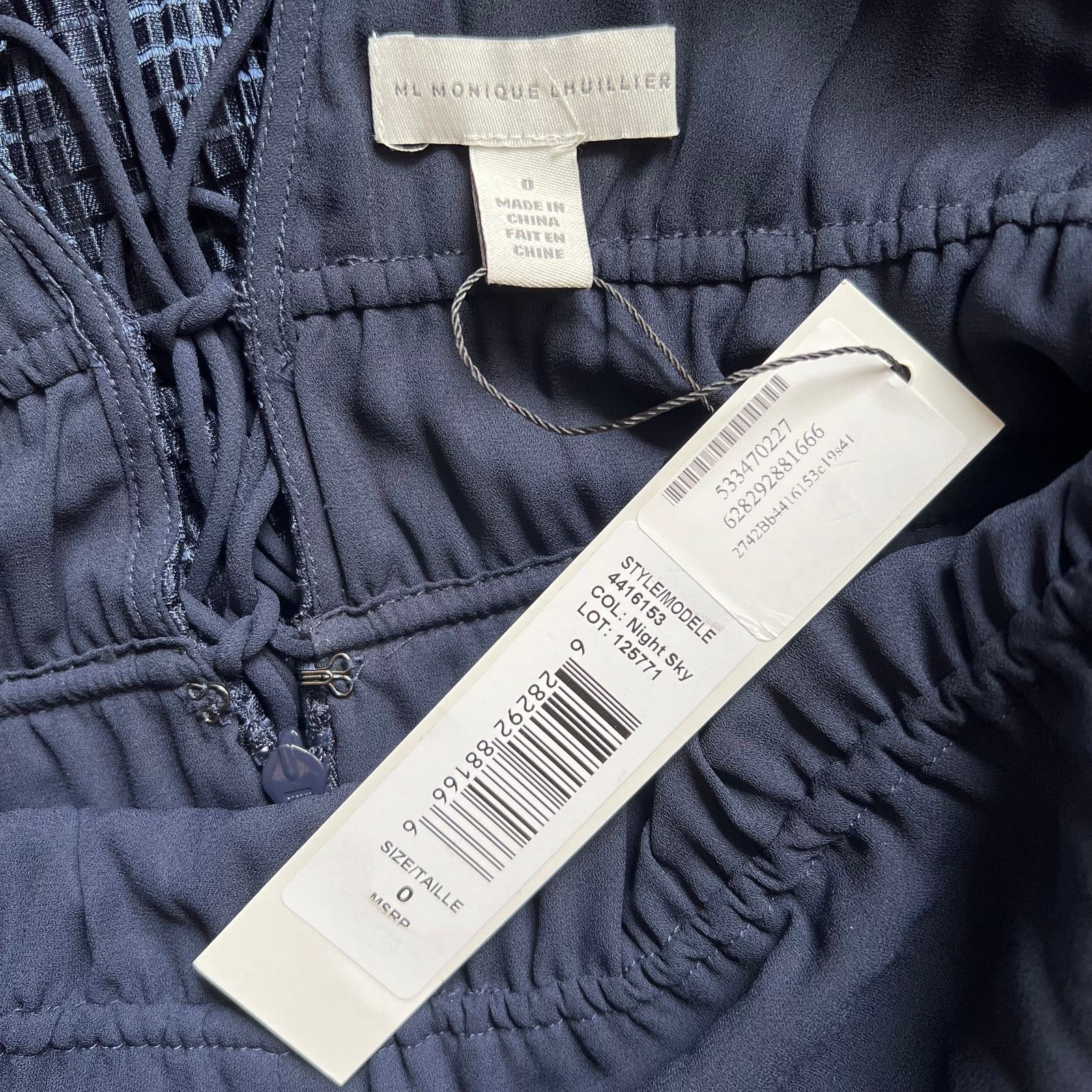 Monique Lhuillier ML MONIQUE LHUILLIER Navy Tie V-back Midi Dress, US0 Size XS / US 0-2 / IT 36-38 - 9 Thumbnail