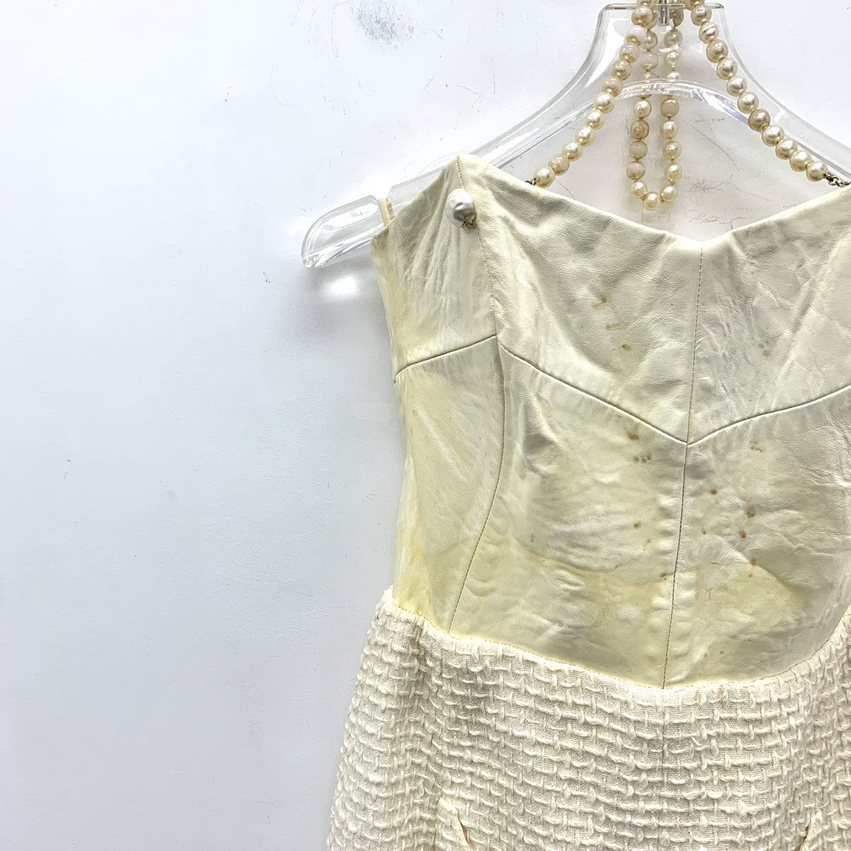 Chanel Chanel Pale Yellow Halter Pearl Cotton Strapless Dress K26WX Size S / US 4 / IT 40 - 3 Thumbnail
