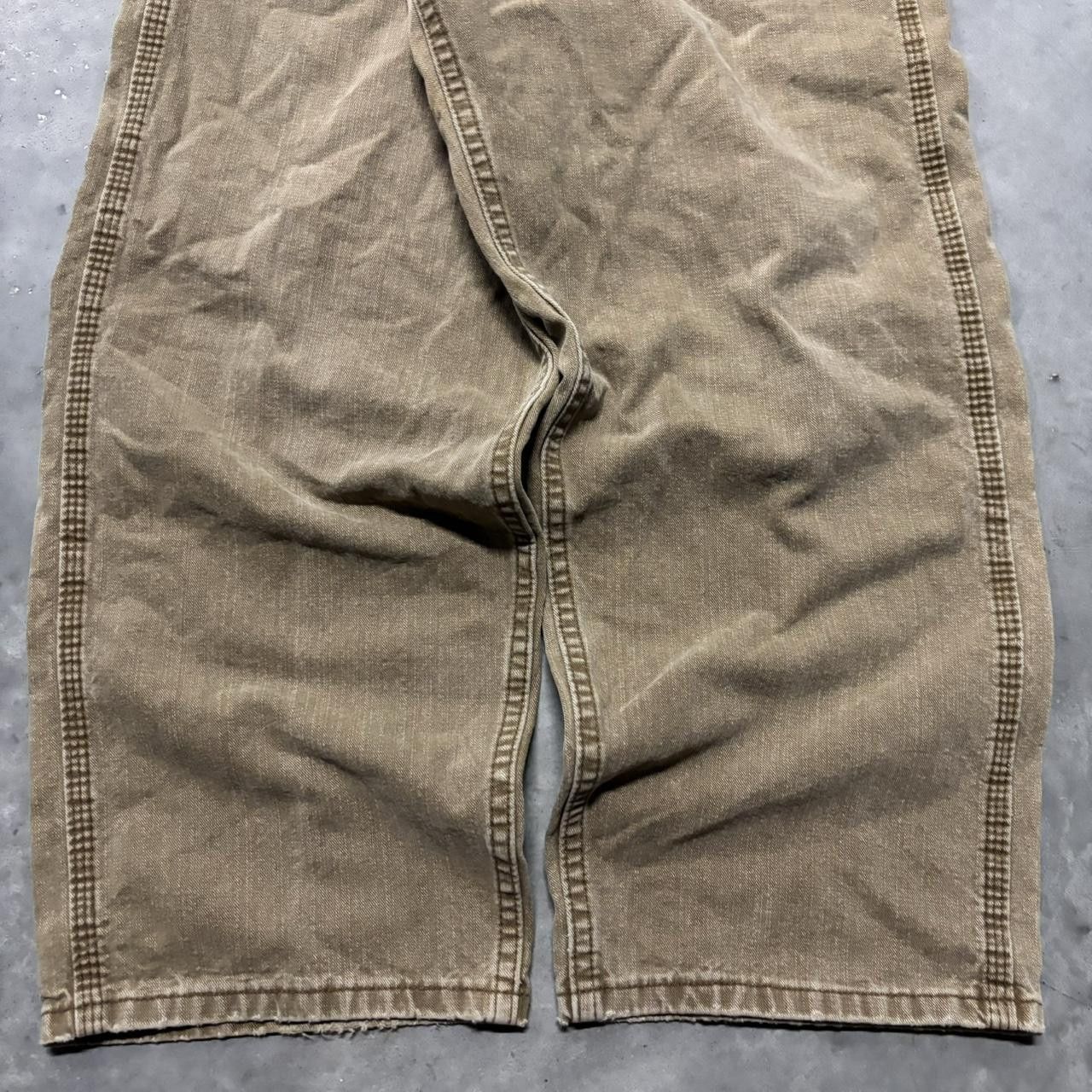 Japanese Brand × Vintage Crazy Vintage Y2K/2000s Baggy Khaki Tan Skater Workwear Carpenter Pants! Size US 32 / EU 48 - 6 Thumbnail