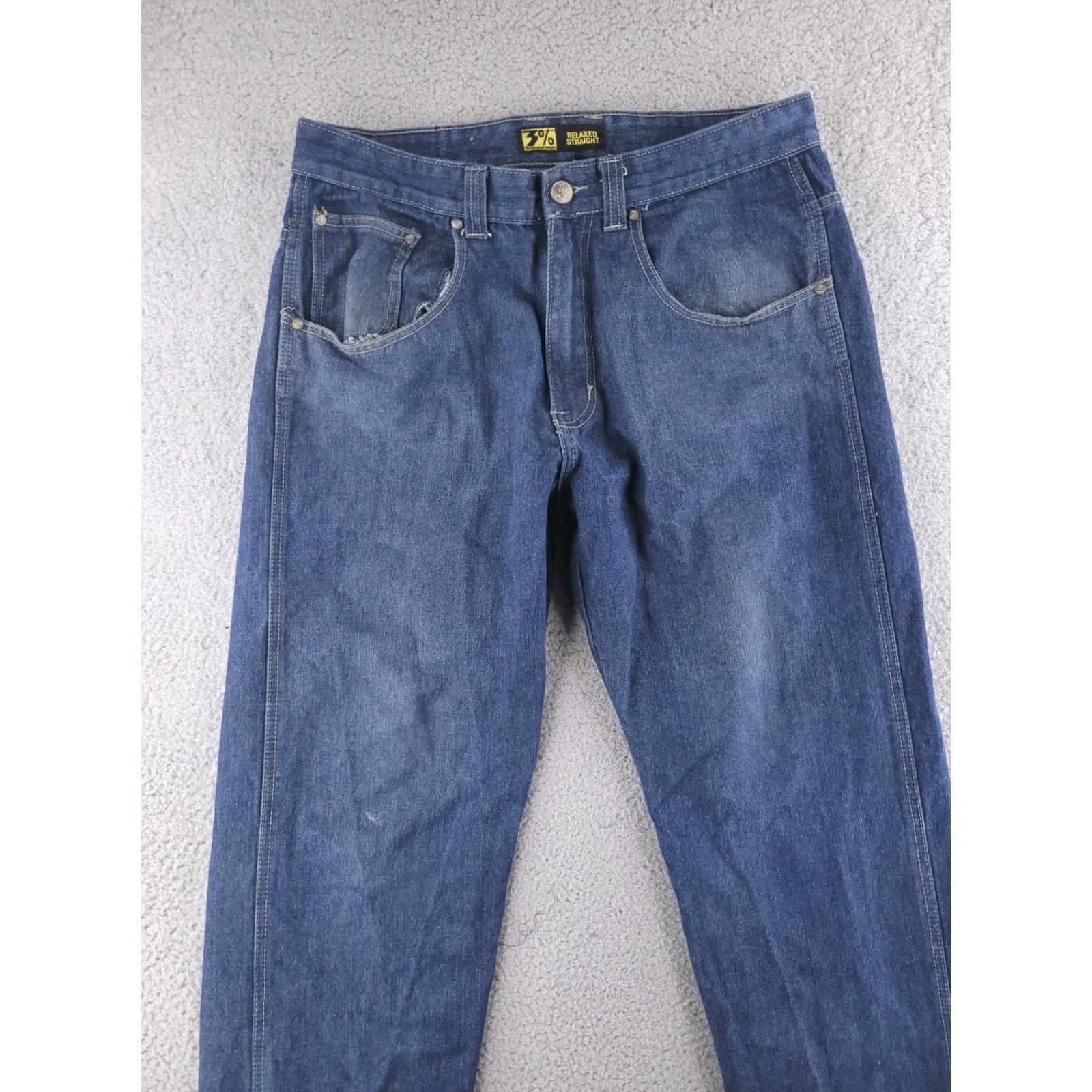 Denime 3% Jeans Mens 36x32 Blue Denim Dark Straight Fit Mens Jeans Regular 36 Blue Straight 90s Size US 36 / EU 52 - 2 Thumbnail