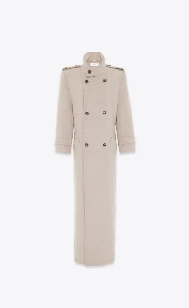 Saint Laurent Paris o1bcso1str1224 Runway Oversized Coat In Wool in Beige Size XS / US 0-2 / IT 36-38 - 2 Thumbnail