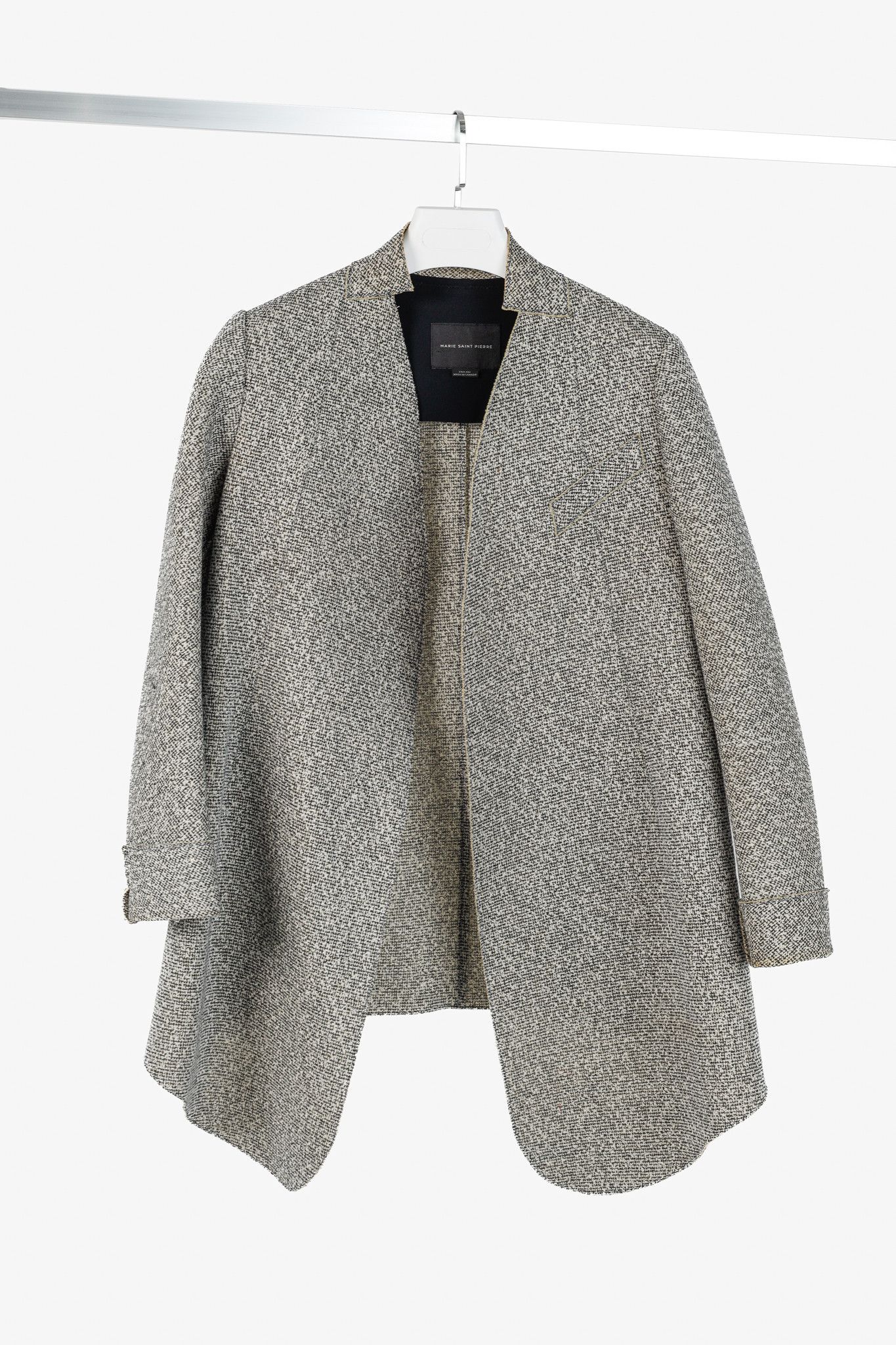 Marie Saint Pierre Grey Tweed Scuba Open-Front Coat