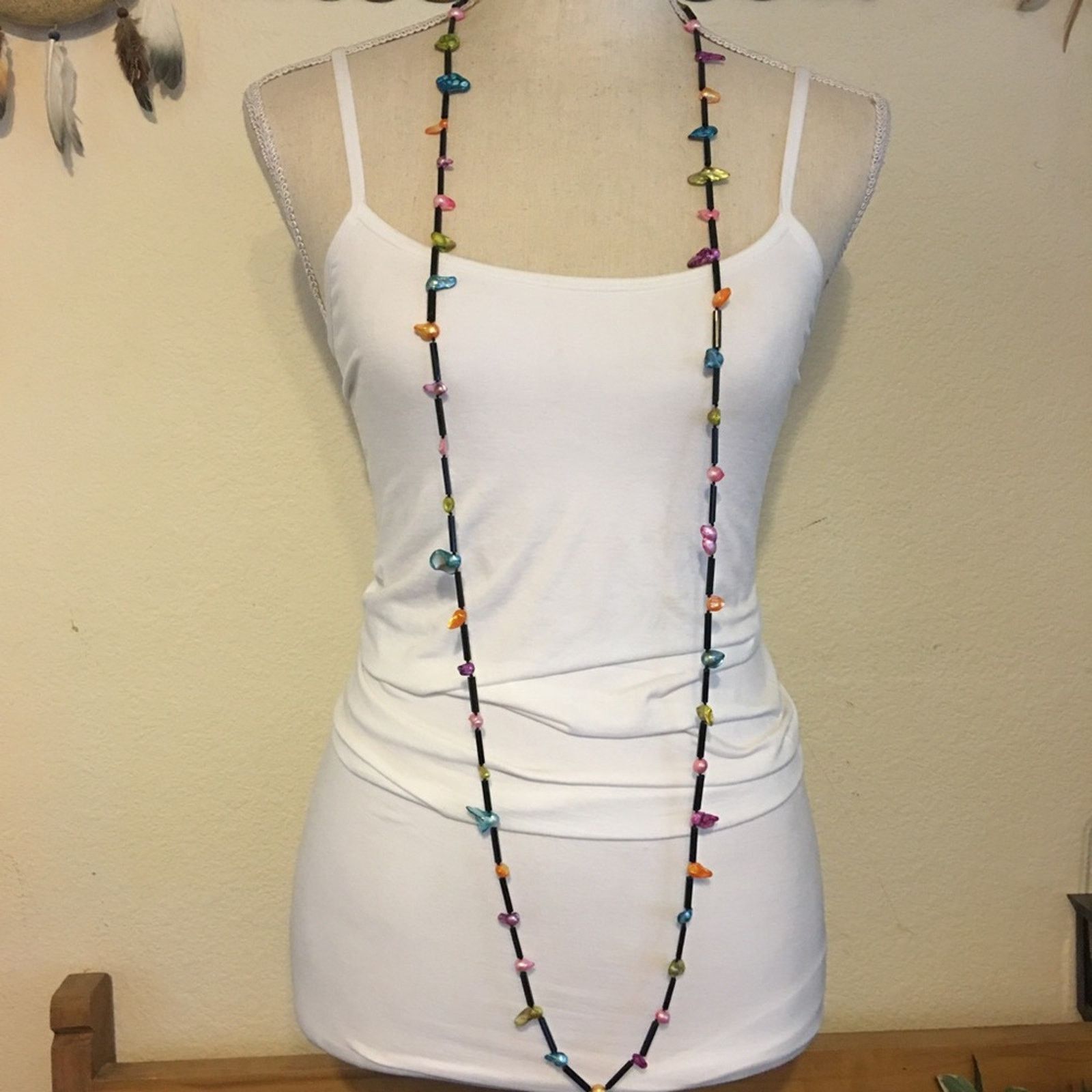 Jewelry Colorful dyed abalone shell bugle bead necklace Size ONE SIZE - 4 Thumbnail