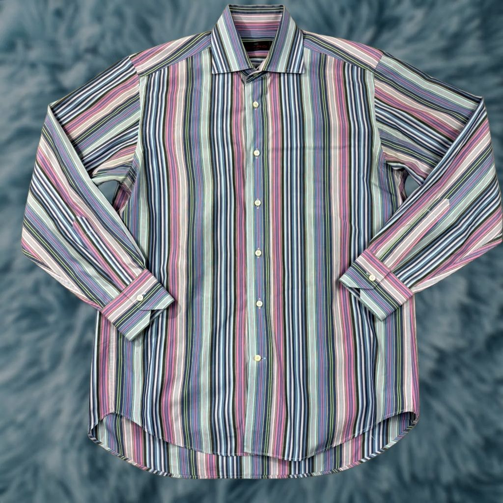 Etro Etro Milano Mens Multi Color Vertical Stripe Button Down Shirt Made in Italy Size US M / EU 48-50 / 2 - 1 Thumbnail