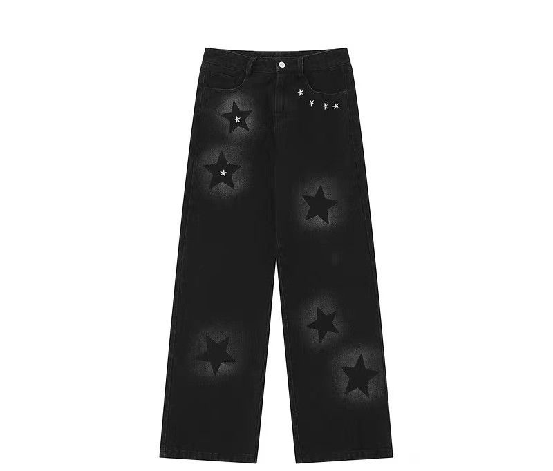 Black High Street Star Print Straight Leg Jeans
