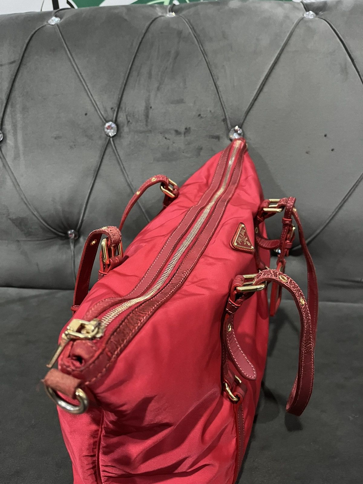 Prada Authentic Prada Tessuto Saffiano Rosso (Red) Nylon Tote Bag Size ONE SIZE - 11 Thumbnail
