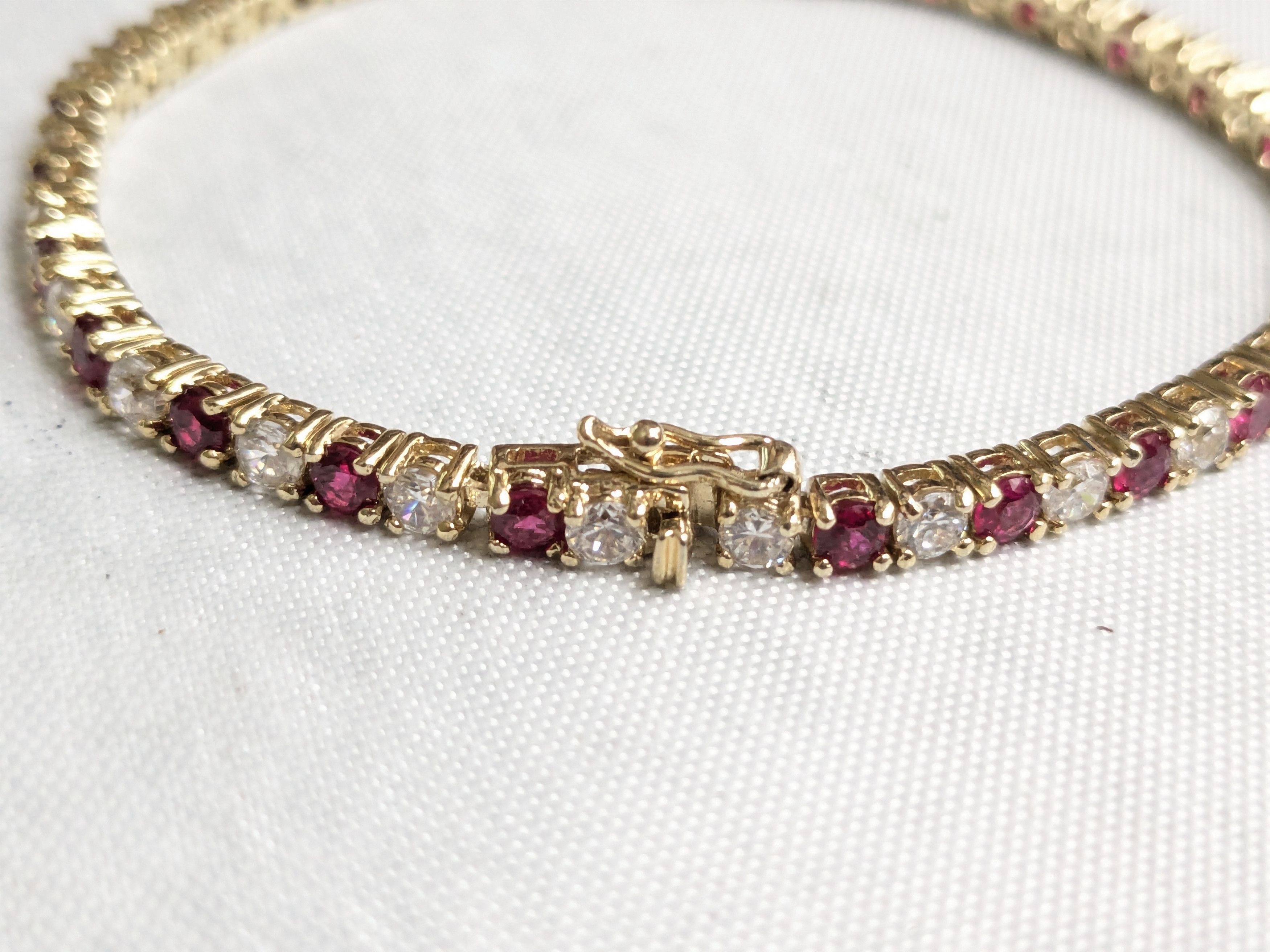 Jewelry Sterling Silver Tennis Bracelet Ruby CZ 7" Gold Plated Size ONE SIZE - 8 Thumbnail