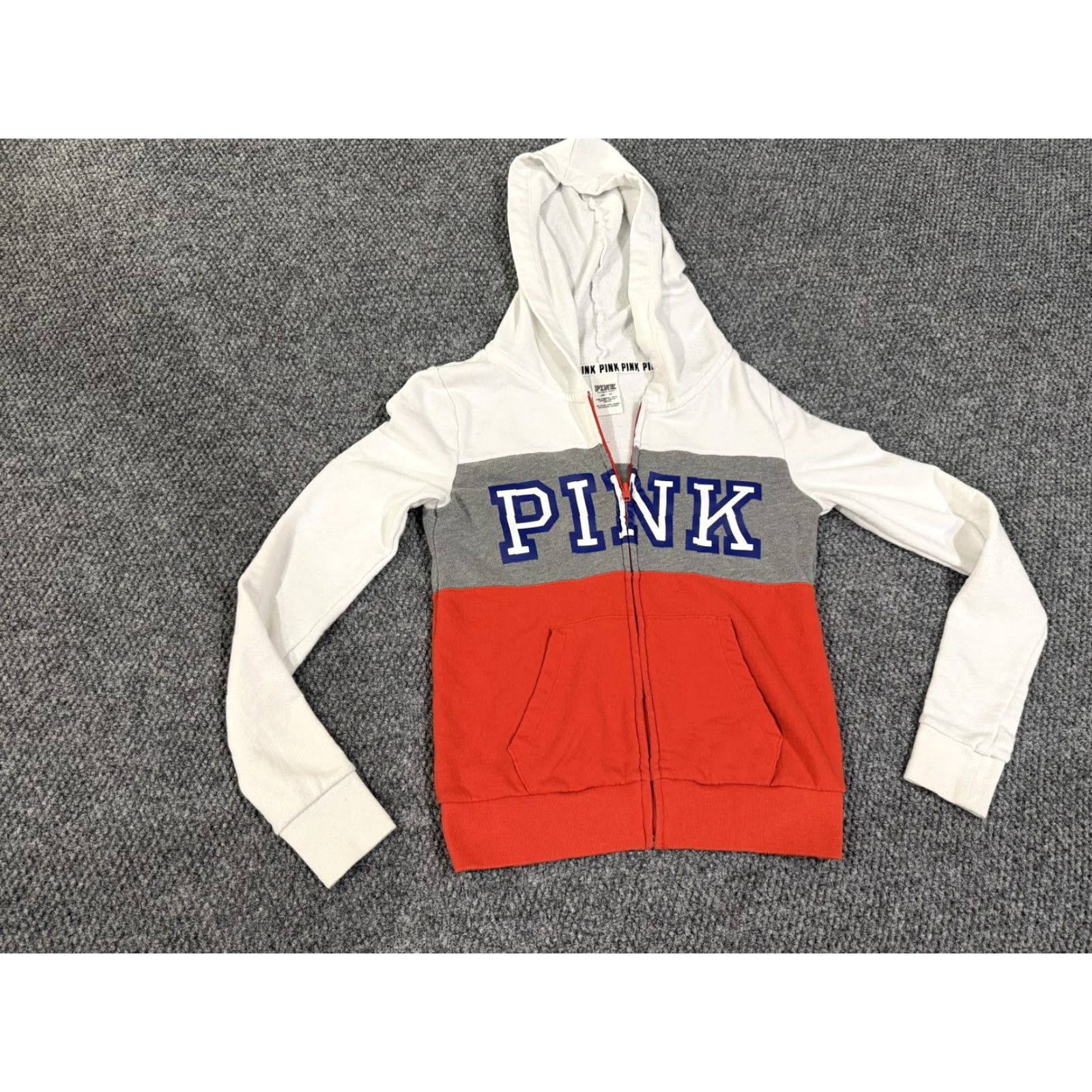 Pinko PINK Victoria's Secret Hoodie Juniors XS White Gray Red Colorblock Full Zip Logo Size XS / US 0-2 / IT 36-38 - 2 Thumbnail