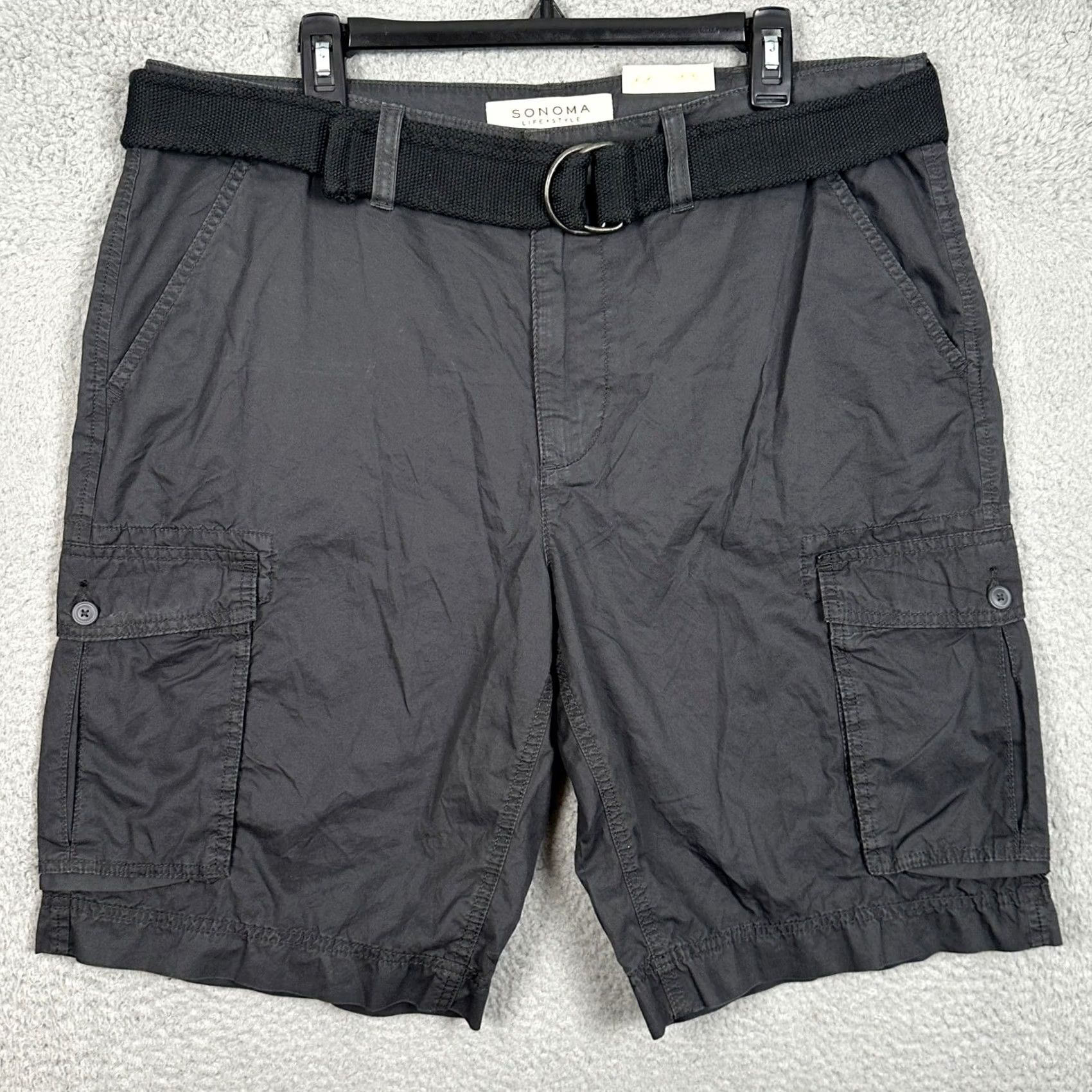 Vintage Sonoma Goods for Life Cargo Shorts 38 Gray Belted Pocket Hiking Outdoor Casual Workwear Travel Mens Size US 38 / EU 54 - 2 Thumbnail
