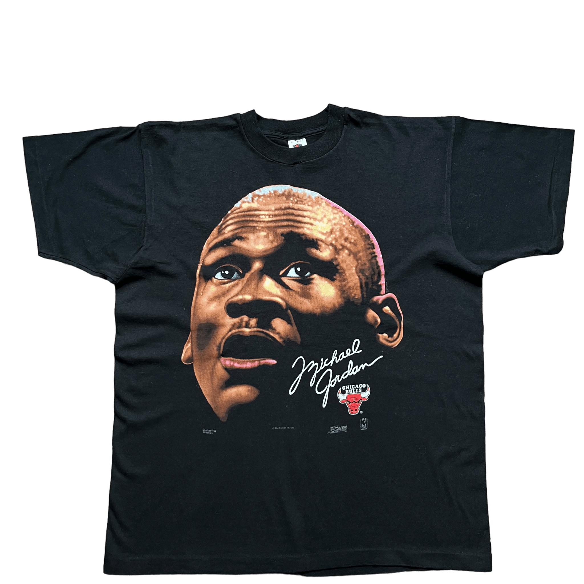 image of Vintage Vintatge Michael Jordan Salem Big Head 90's T-Shirt in Faded Black, Men's (Size XL)