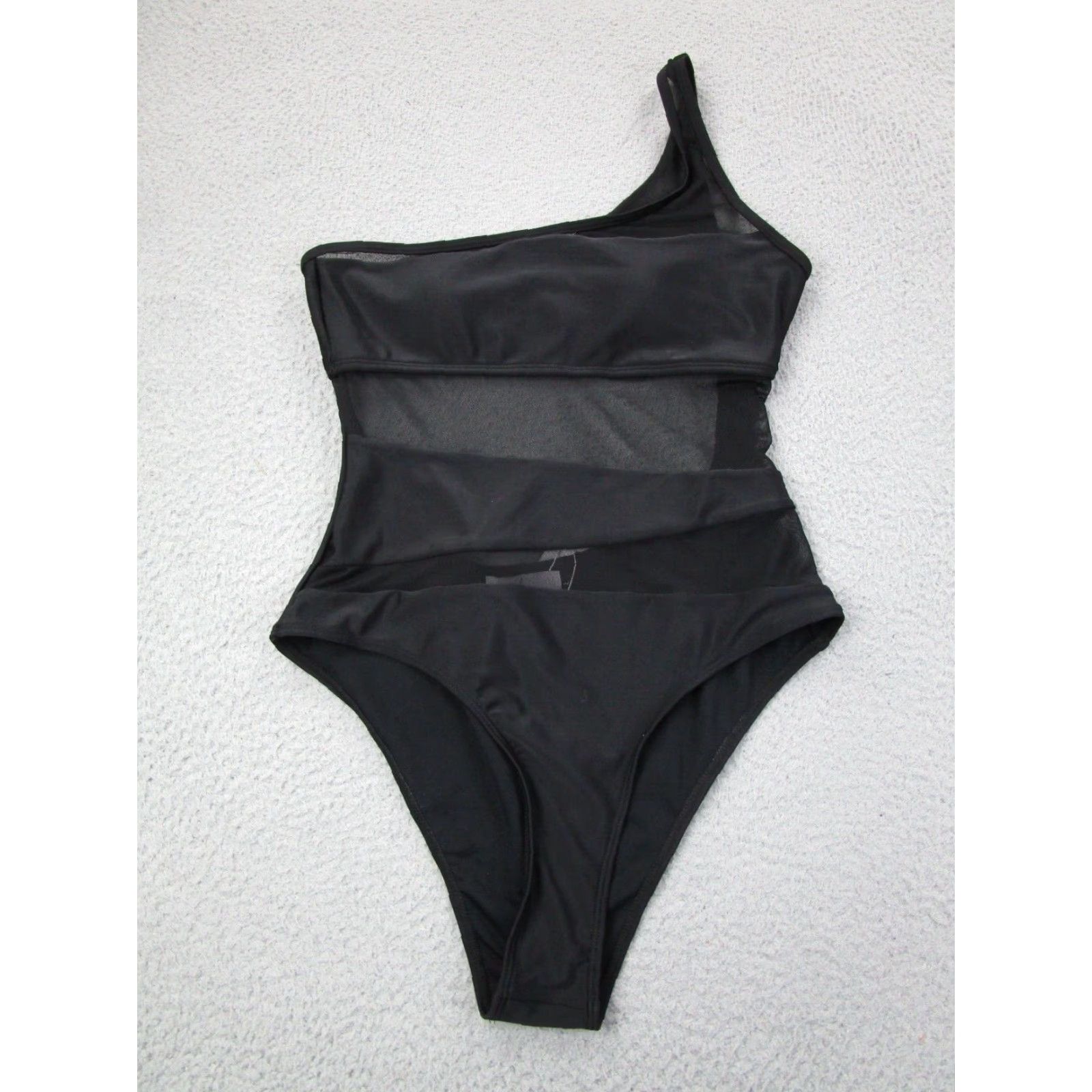 Closet London Londons Closet Bikini Womens L Black Sheer One-Shoulder Strap One-Piece Large Size ONE SIZE - 2 Thumbnail