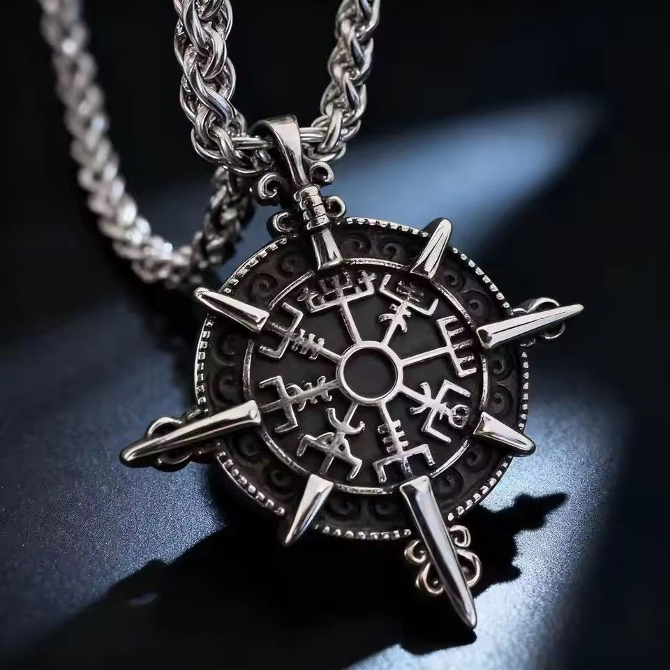 Jewelry Silver Viking Compass Pendant Chain Necklace Size ONE SIZE - 2 Thumbnail