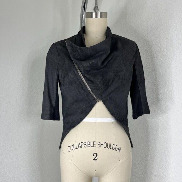 Rick Owens Drkshdw Rick Owens DRKSHDW Lamb Leather Cropped Gray Short Sleeve Zi Size M / US 6-8 / IT 42-44 - 2 Thumbnail