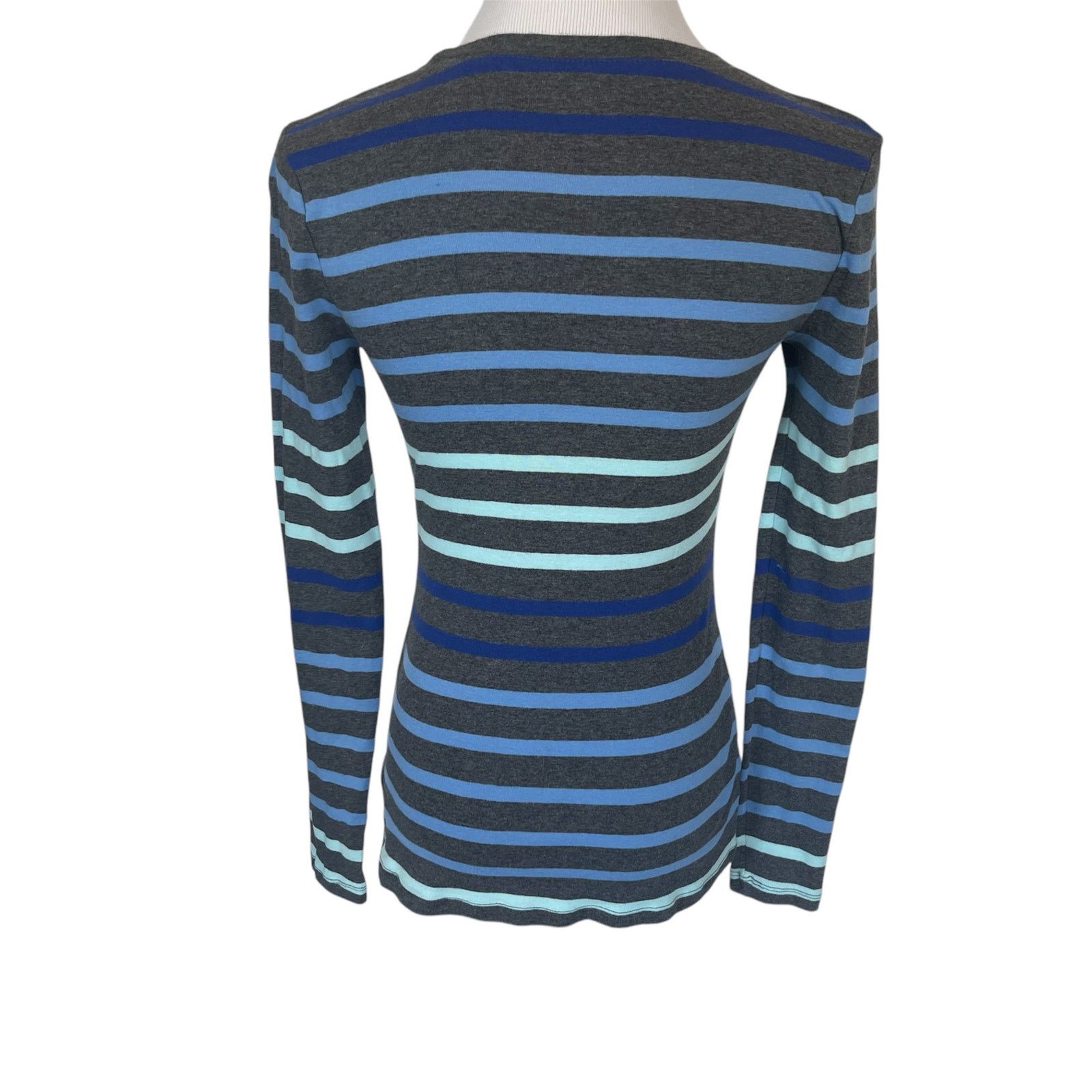 Old Navy Long Sleeve Gray Blue Stripe Casual Tee Shirt Top Cotton Size S / US 4 / IT 40 - 3 Thumbnail