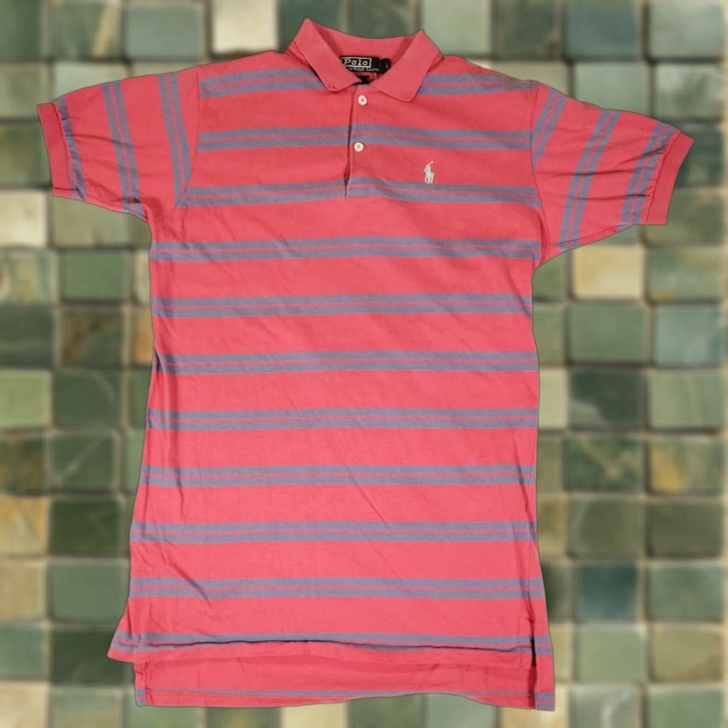 Polo Ralph Lauren VINTAGE Polo Ralph Lauren Women's Polo Shirt L Pink Striped Made USA Size L / US 10 / IT 46 - 1 Thumbnail