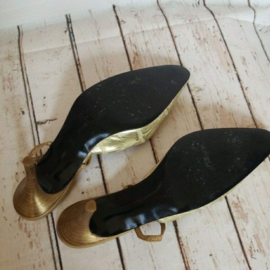 The Unbranded Brand Stephane Kelian Paris point toe sling back gold heels sz 6.5 Size US 6.5 / IT 36.5 - 8 Thumbnail
