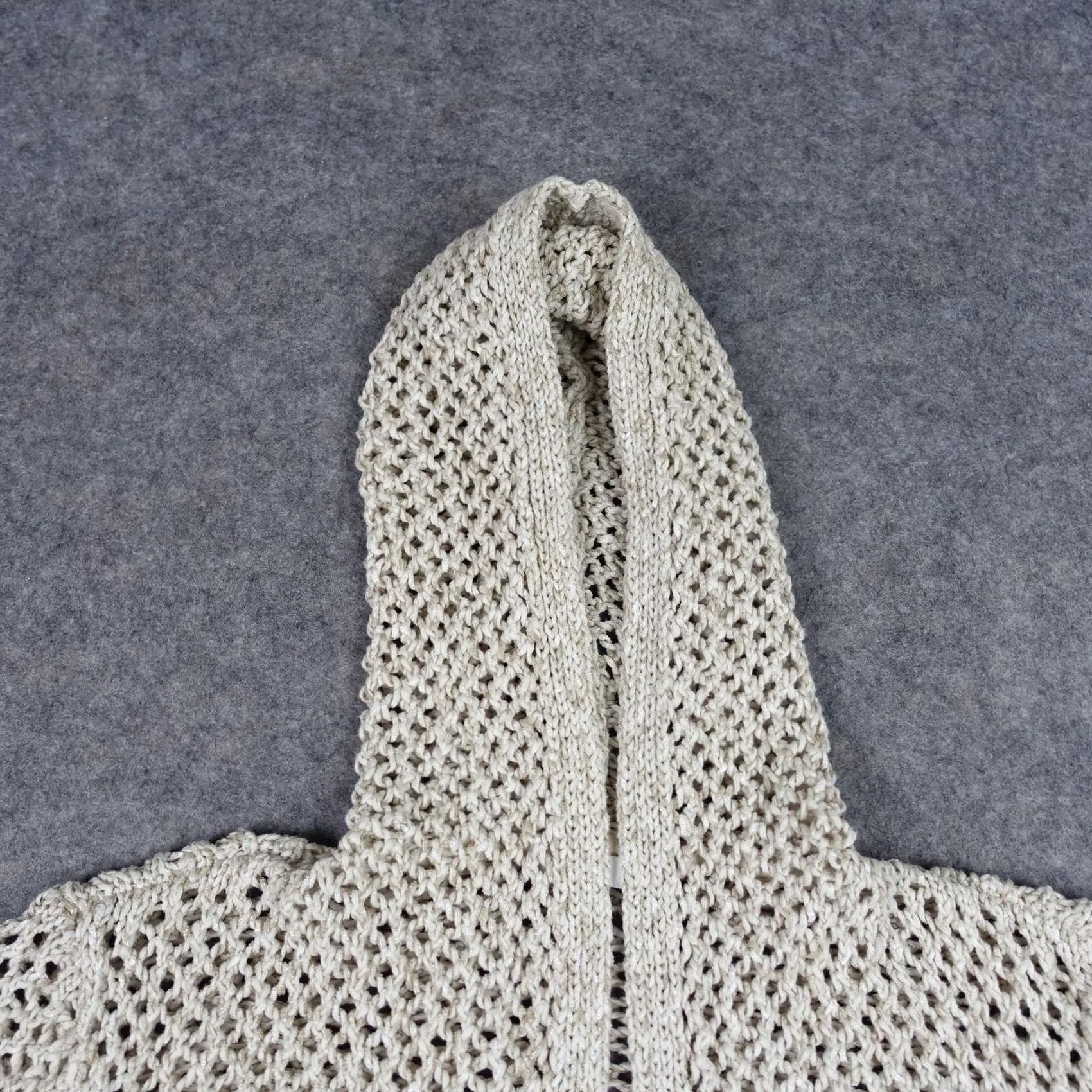 J. Jill J. Jill Cardigan Sweater Womens Medium Beige Open Knit Hood Fringe Bohemian Tasseled Size M / US 6-8 / IT 42-44 - 2 Thumbnail