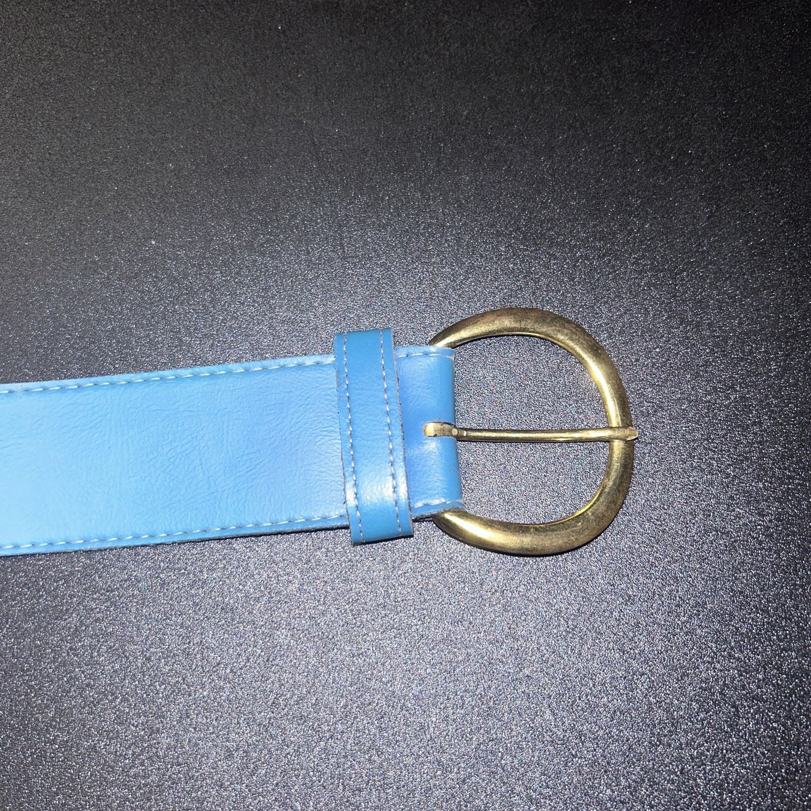 Other Blue Faux Leather Gold-Tone Hardware Adjustable Belt Size 14 Size ONE SIZE - 5 Thumbnail