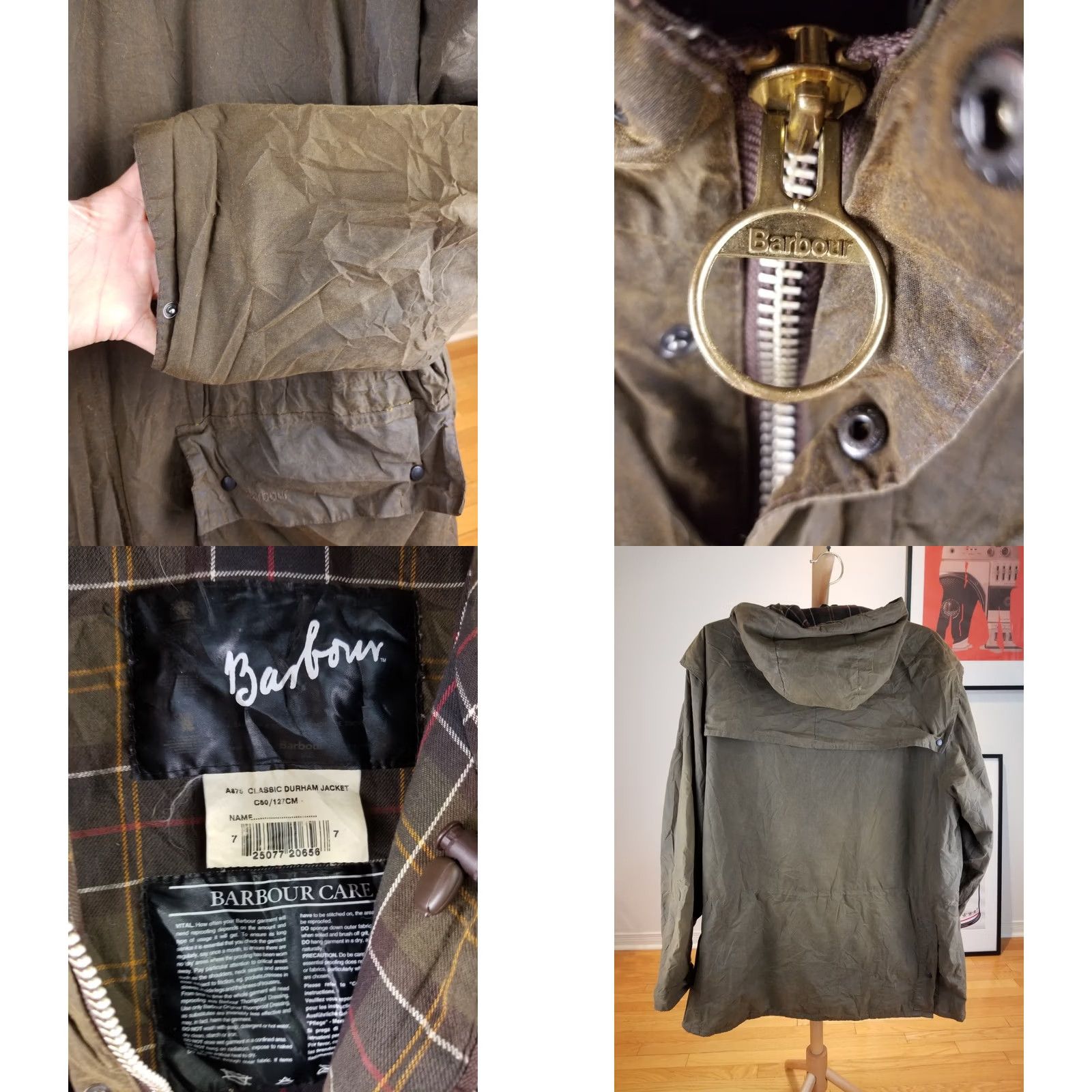 Barbour VINTAGE Barbour Durham Unlined Waxed Hunting Hooded Jacket SZ C50 Men Jacket Green 50 27 23 25 33 INCHs Size US M / EU 48-50 / 2 - 8 Thumbnail