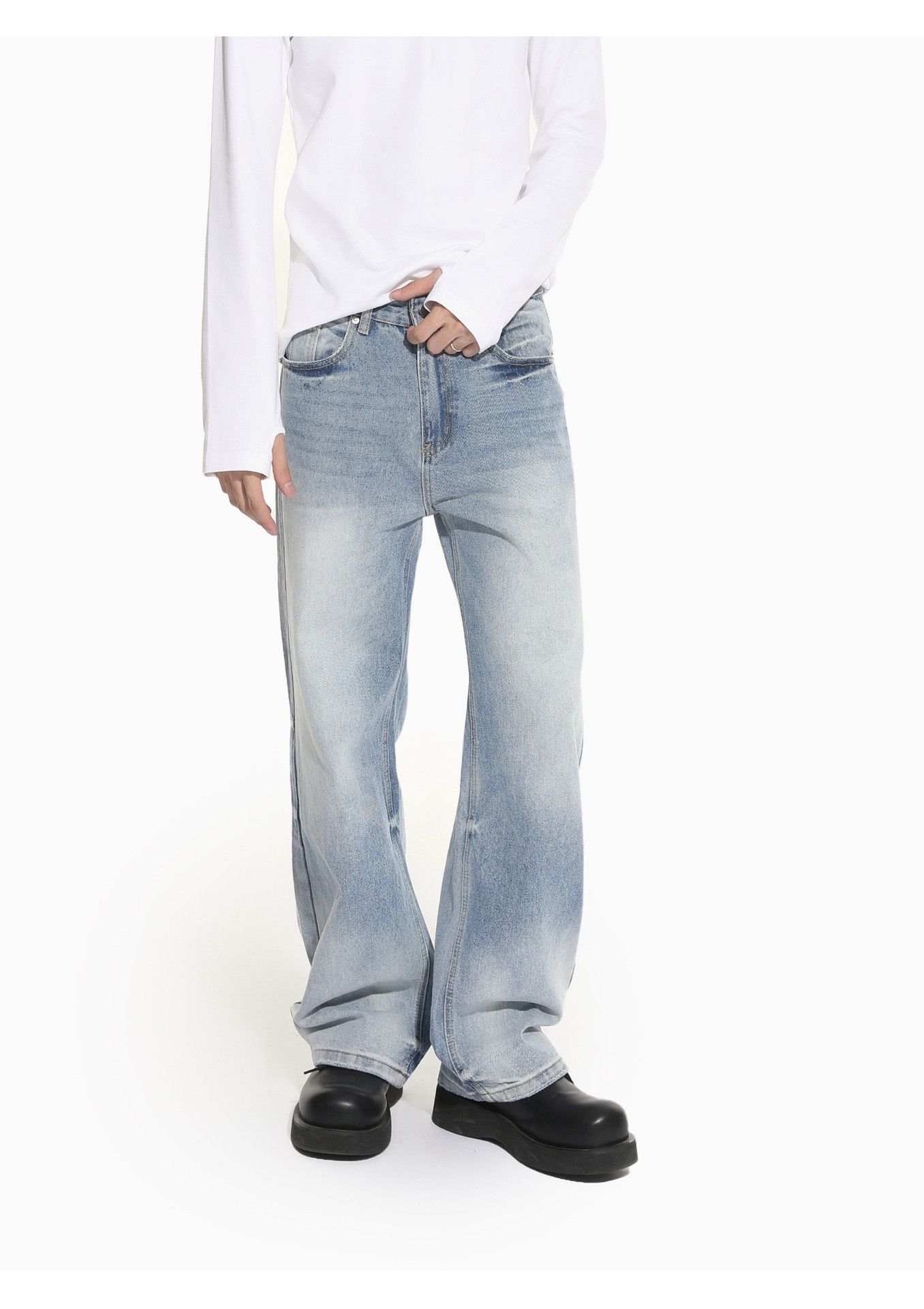 Japanese Brand Men's Japanese distressed straight leg wide-leg washed jeans Size US 32 / EU 48 - 2 Thumbnail