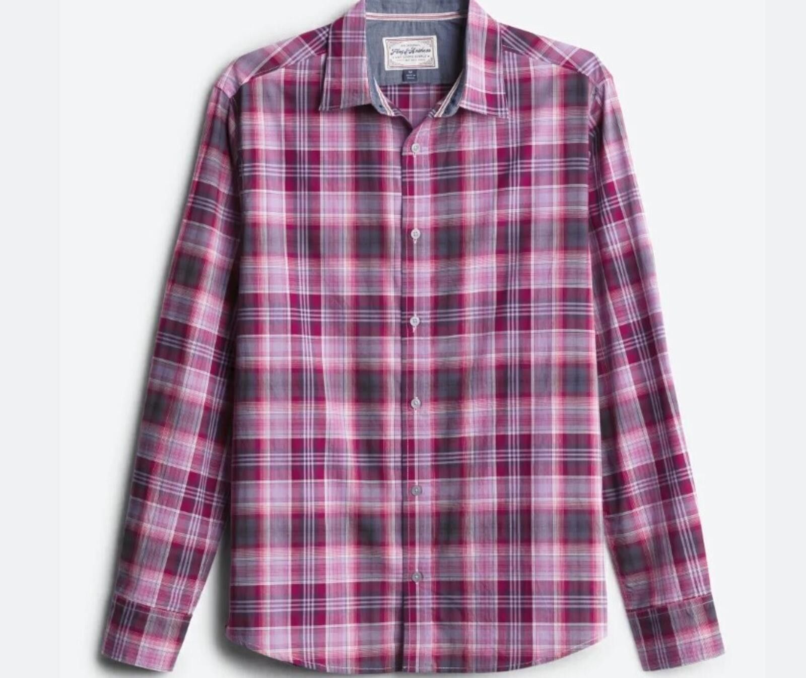 Flag & Anthem Men's 3XL Long Sleeve Red Plaid Button Up Shirt - Cranberry Size US XXL / EU 58 / 5 - 1 Thumbnail