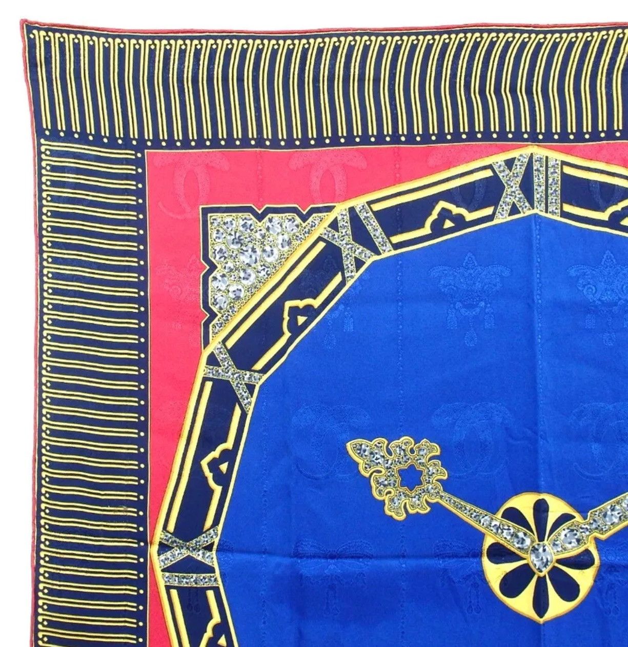 Cartier Cartier Silk scarf blue with clock motif chic handmade Size ONE SIZE - 2 Thumbnail
