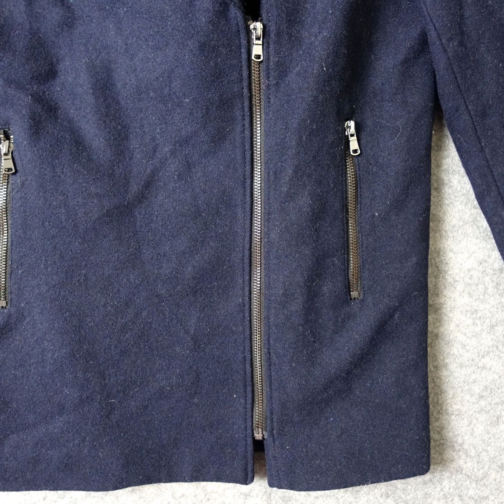 H&M H&M Coat Womens 4 Blue Wool Faux Fur Collar Moto Style Pea Jacket Classic Soft Coat Jacket Motorcycle Biker Classic Size S / US 4 / IT 40 - 3 Thumbnail
