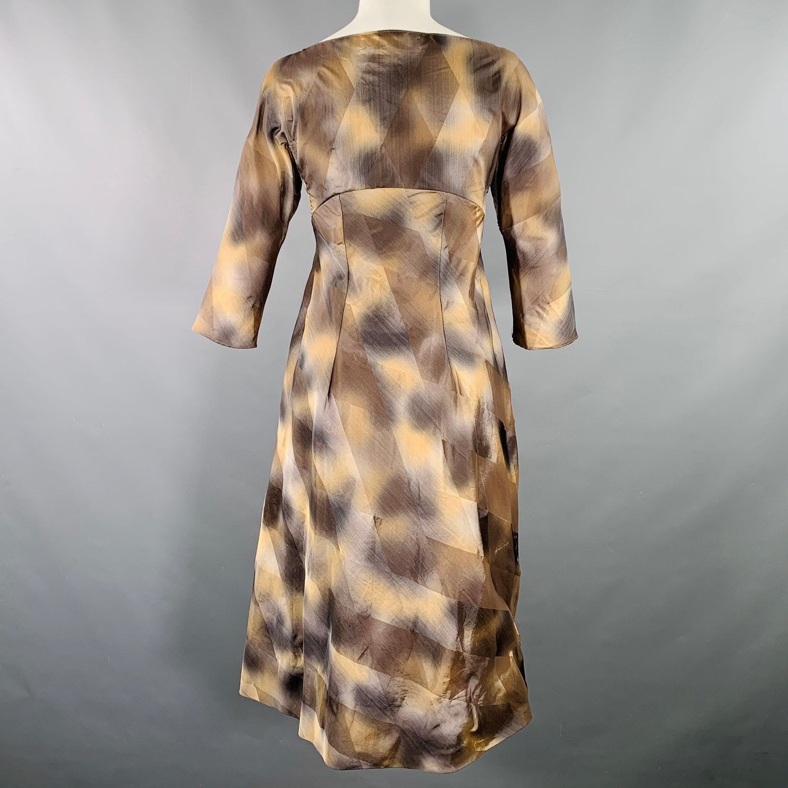 Marni Brown Beige Polyester Taffeta Diamond 3/4 Sleeves Dress Size XS / US 0-2 / IT 36-38 - 3 Thumbnail