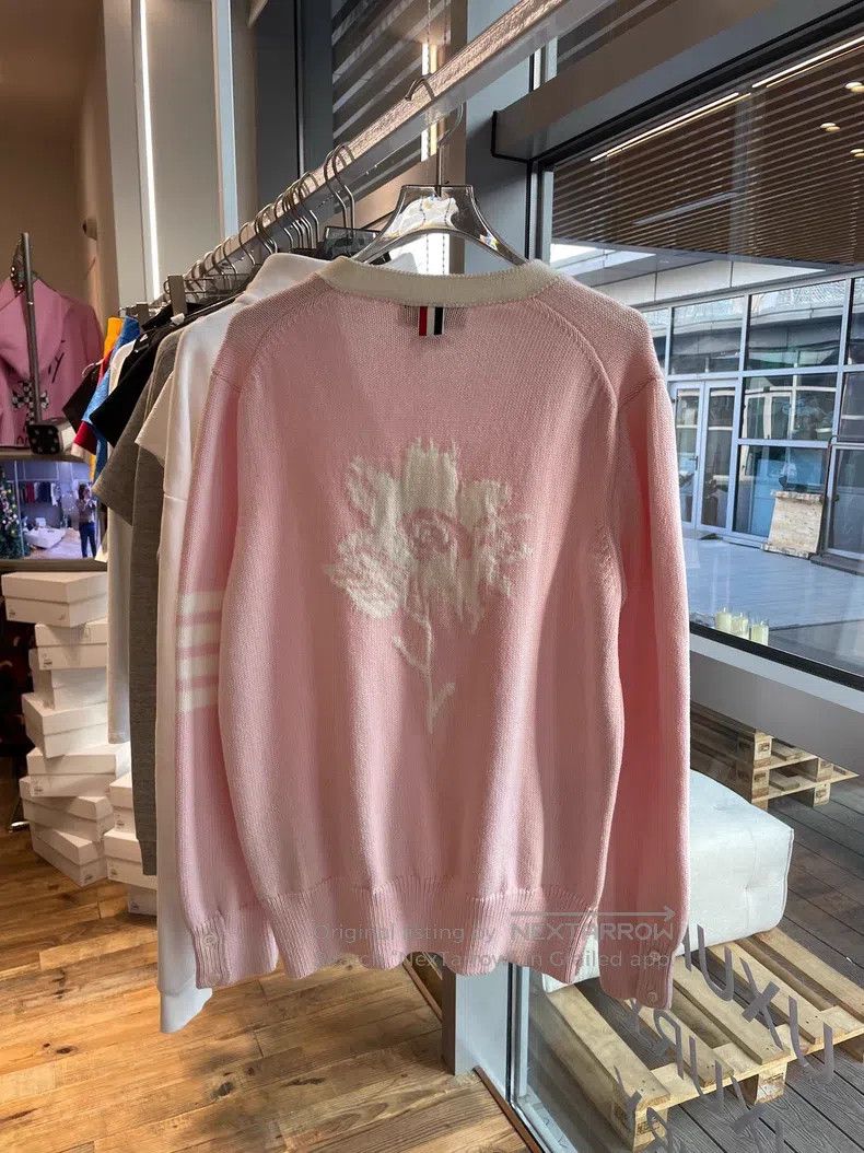 Thom Browne Thom Browne Pink Floral Four Striped Knit Cardigan Size M / US 6-8 / IT 42-44 - 2 Thumbnail